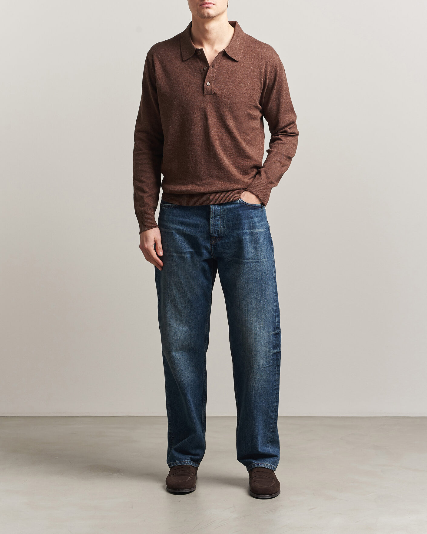 Herre | Trøjer | GANT | Cotton/Linen Slub Knitted Polo Hazelnut Melange