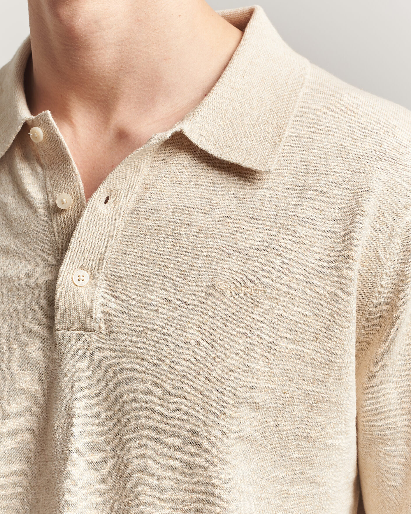 Herre | Trøjer | GANT | Cotton/Linen Slub Knitted Polo Seed Melange