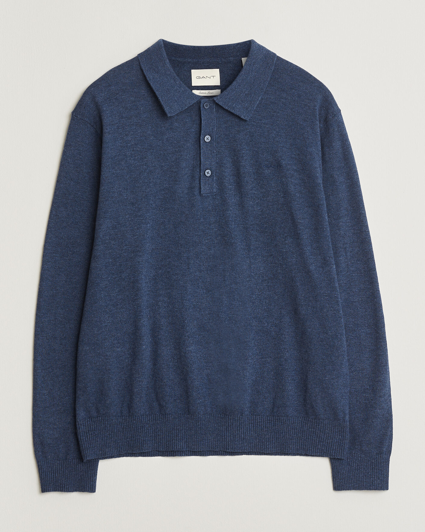 Herre | Trøjer | Gant | Cotton/Linen Slub Knitted Polo Dark Indigo Melange