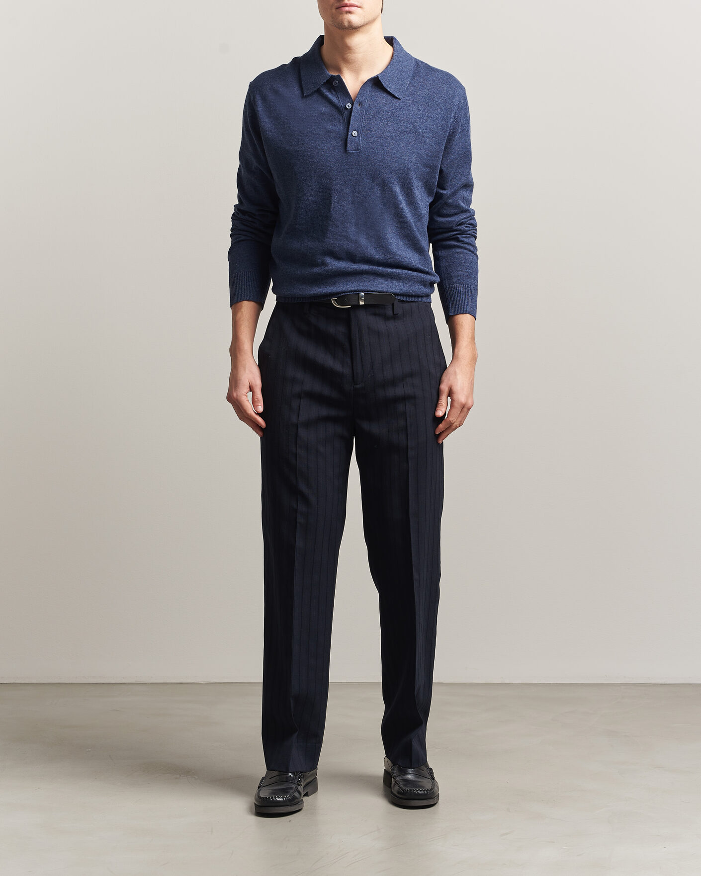 Herre | Trøjer | Gant | Cotton/Linen Slub Knitted Polo Dark Indigo Melange