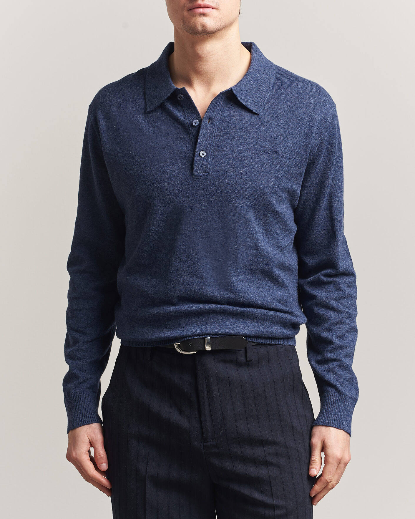 Herre | Trøjer | Gant | Cotton/Linen Slub Knitted Polo Dark Indigo Melange