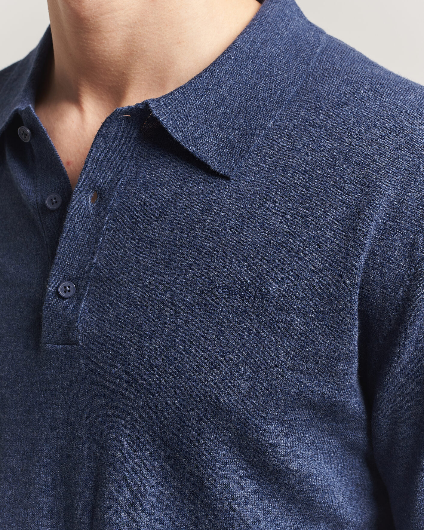 Herre | Trøjer | Gant | Cotton/Linen Slub Knitted Polo Dark Indigo Melange