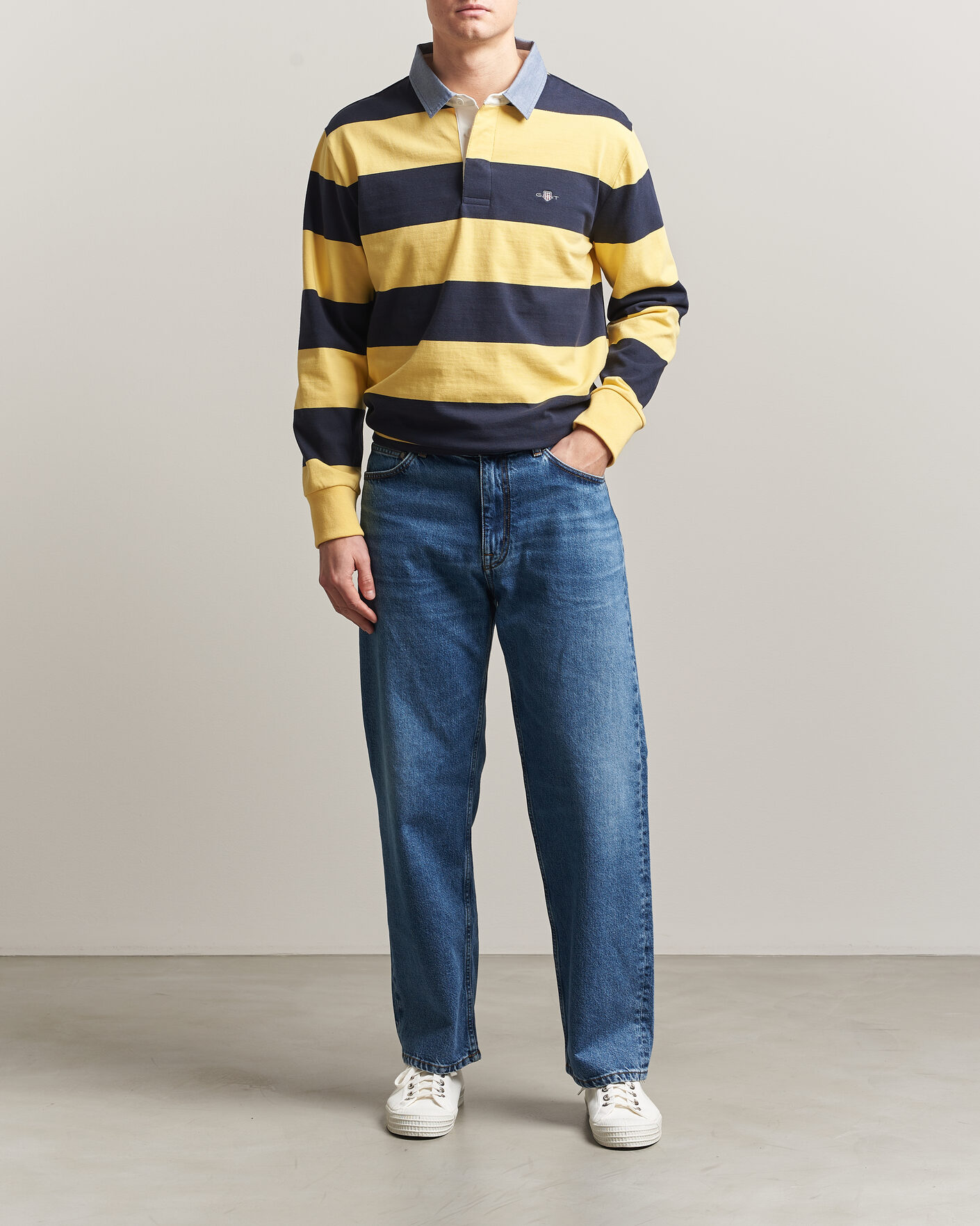 Herre | Trøjer | Gant | Chambray Striped Heavy Rugger Banana Yellow