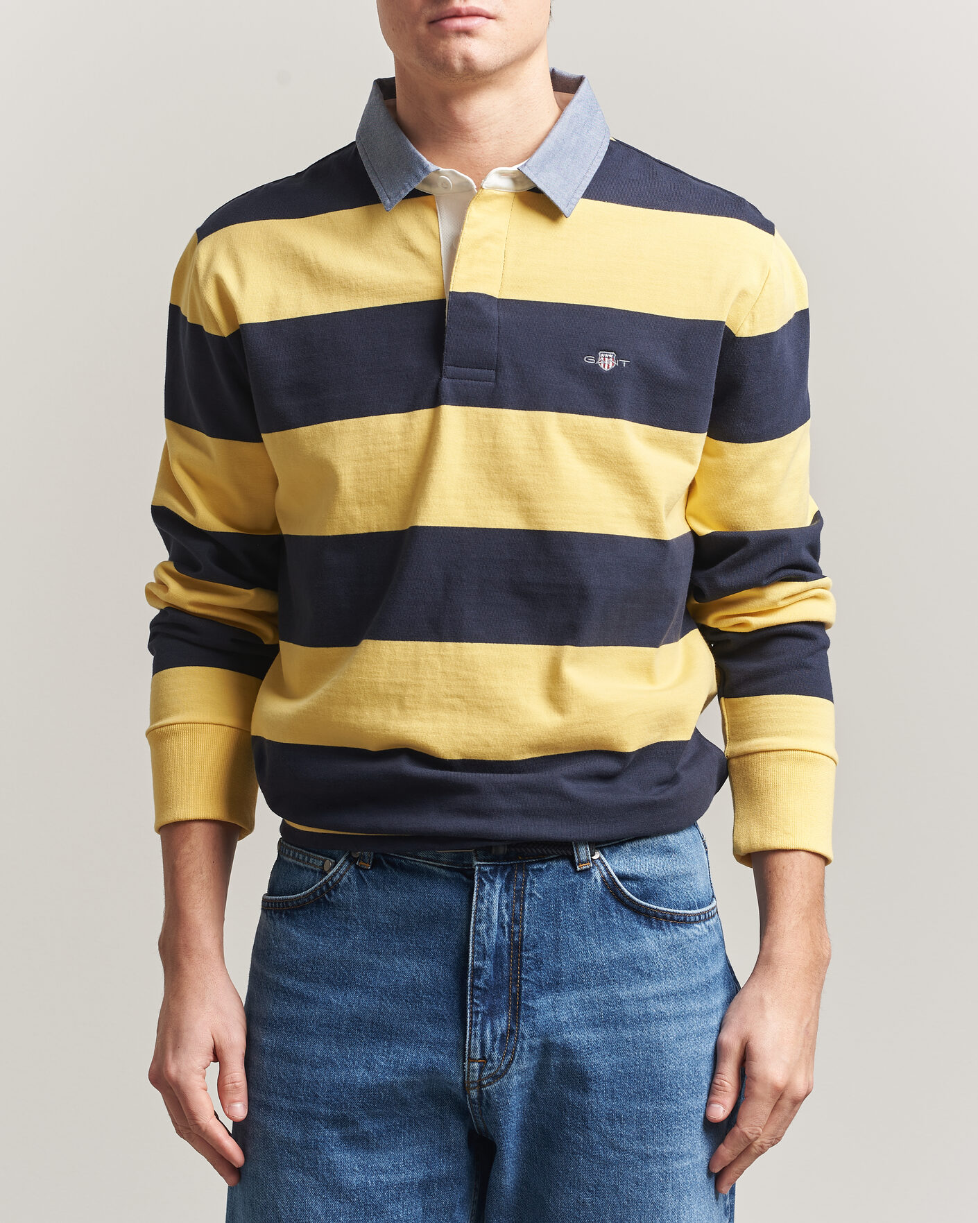 Herre | Trøjer | GANT | Chambray Striped Heavy Rugger Banana Yellow