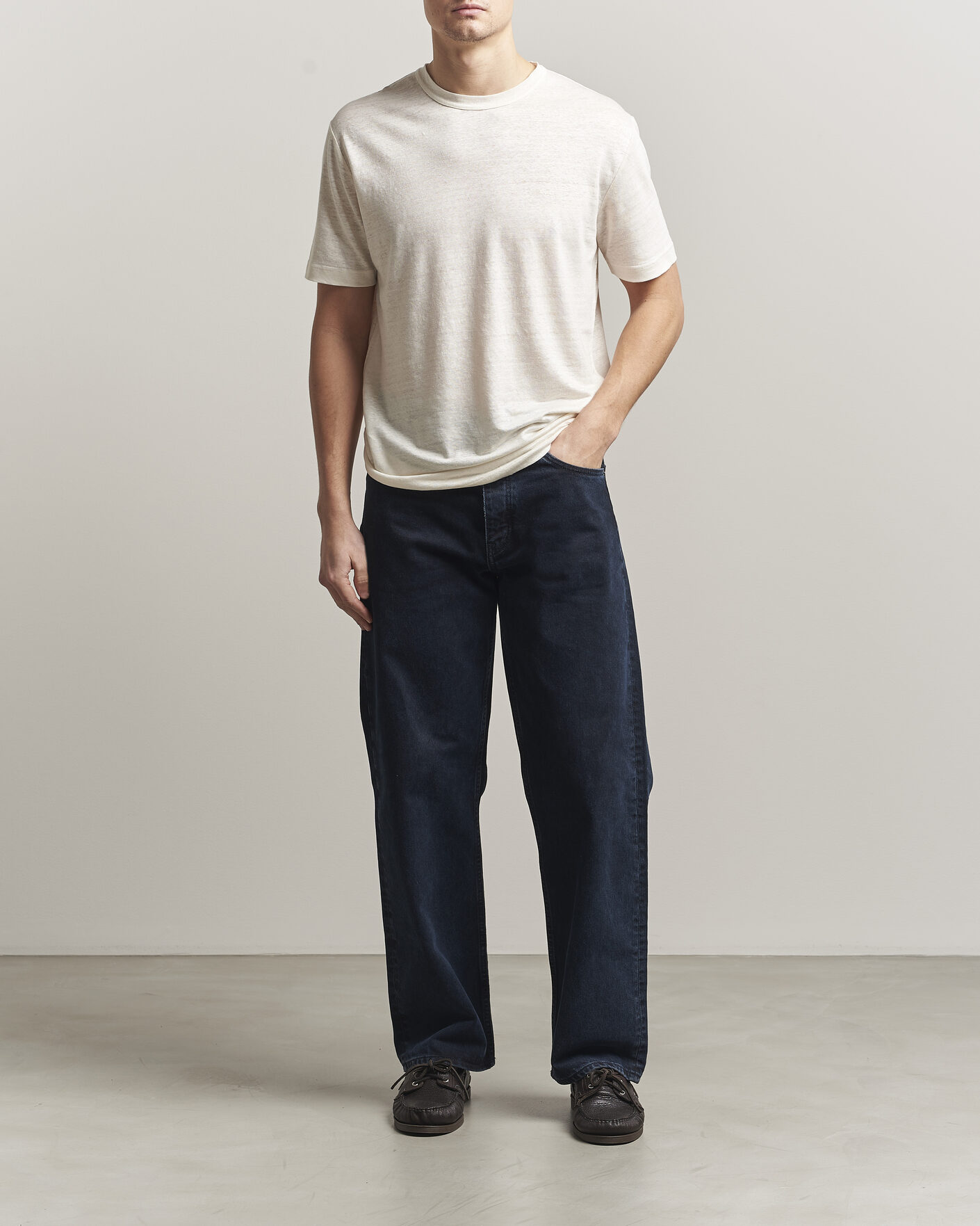 Herre | T-Shirts | GANT | Linen T-Shirt Creamed White