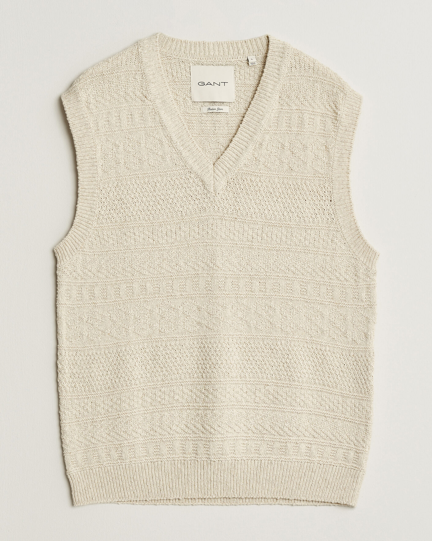 Herre | Trøjer | Gant | Cotton/Linen Textured Vest Creamed White