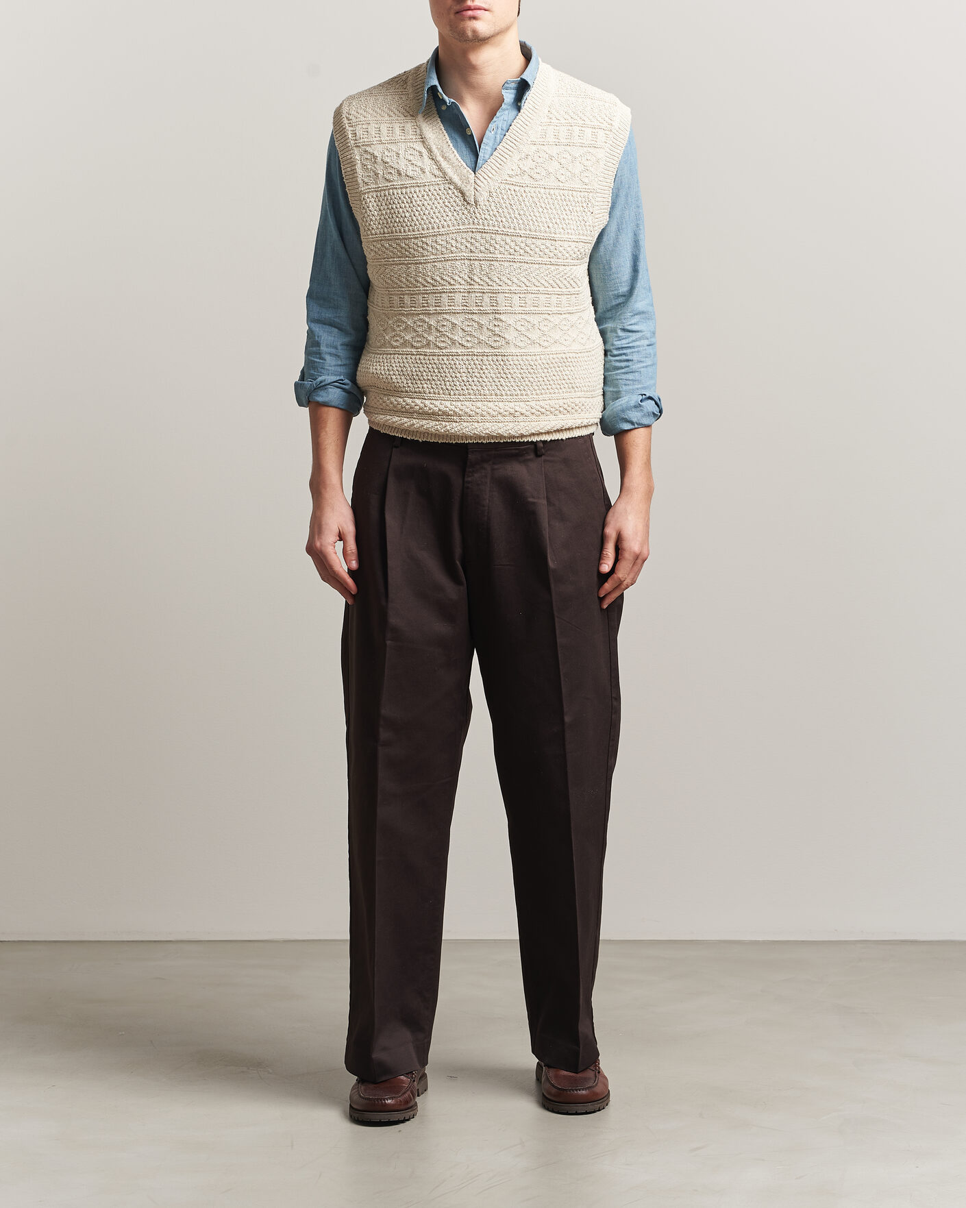 Herre | Trøjer | GANT | Cotton/Linen Textured Vest Creamed White