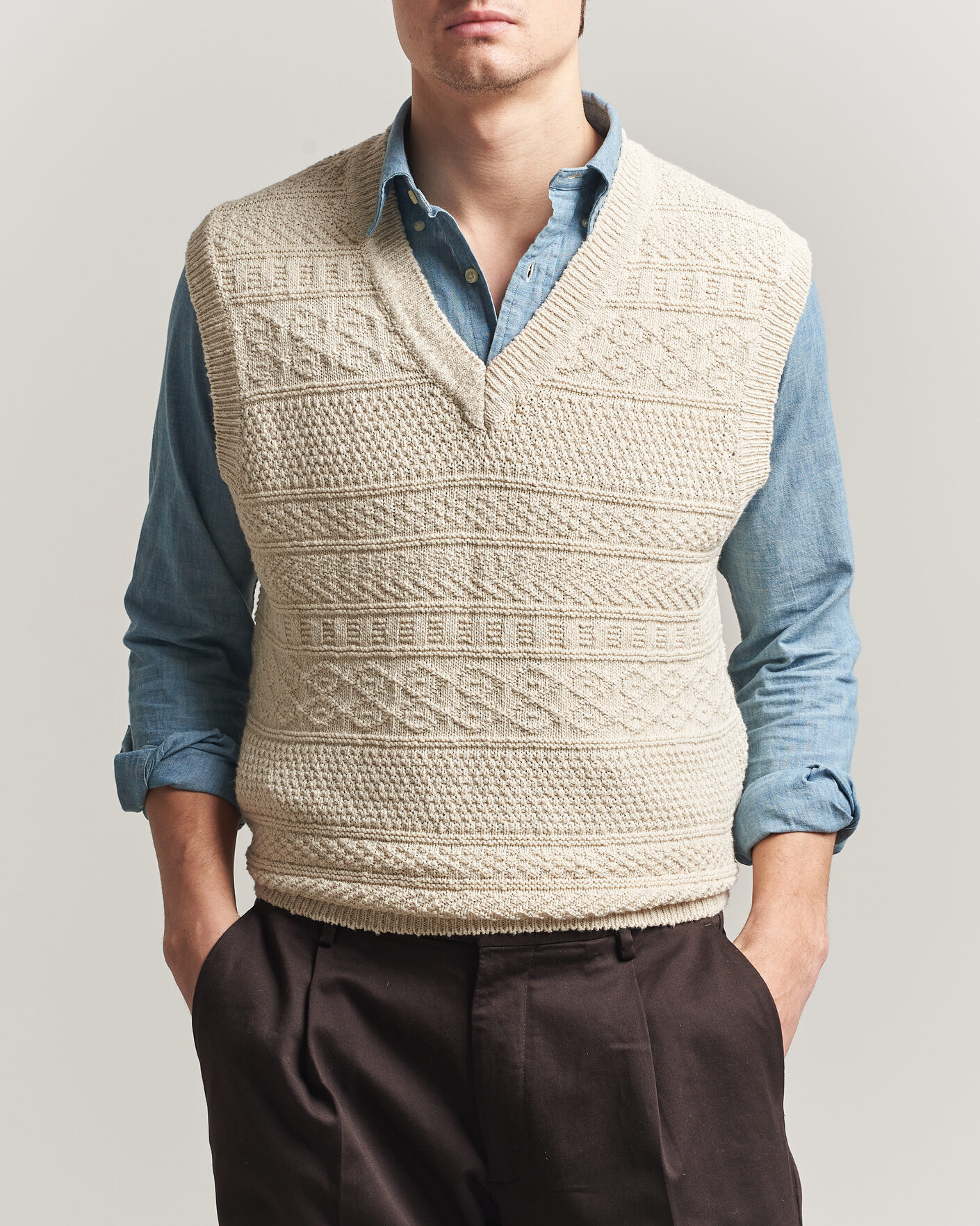 Herre | Trøjer | GANT | Cotton/Linen Textured Vest Creamed White