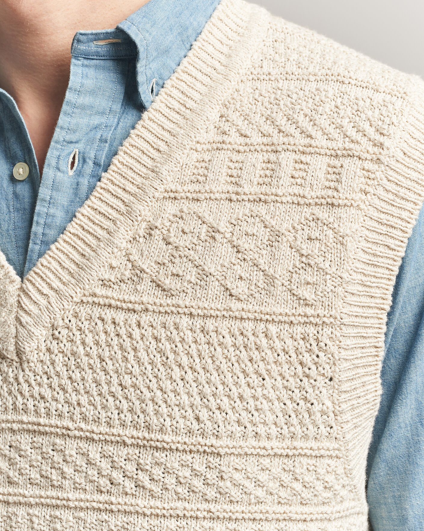 Herre | Trøjer | Gant | Cotton/Linen Textured Vest Creamed White