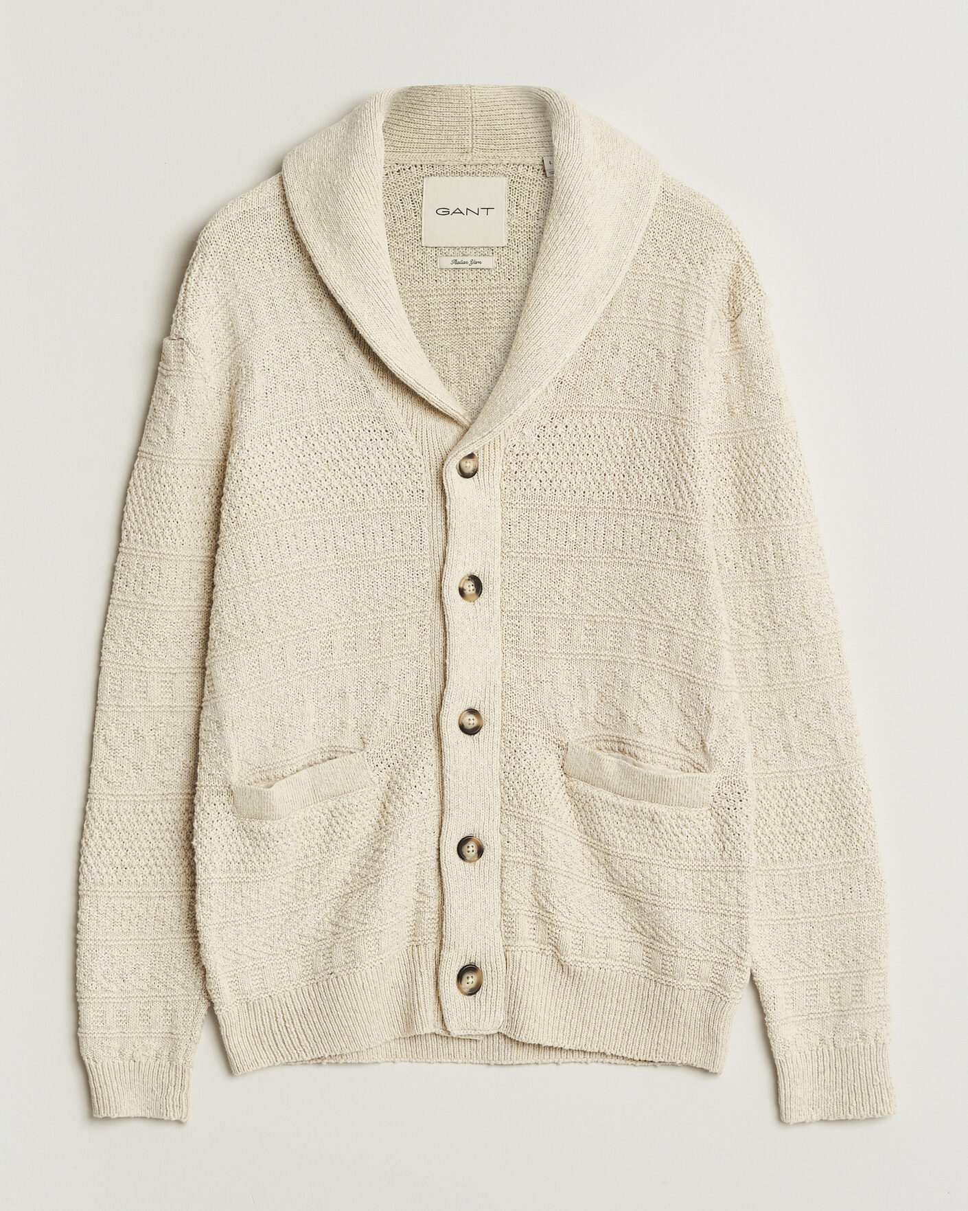 Herre | Trøjer | GANT | Cotton/Linen Textured Cardigan Creamed White