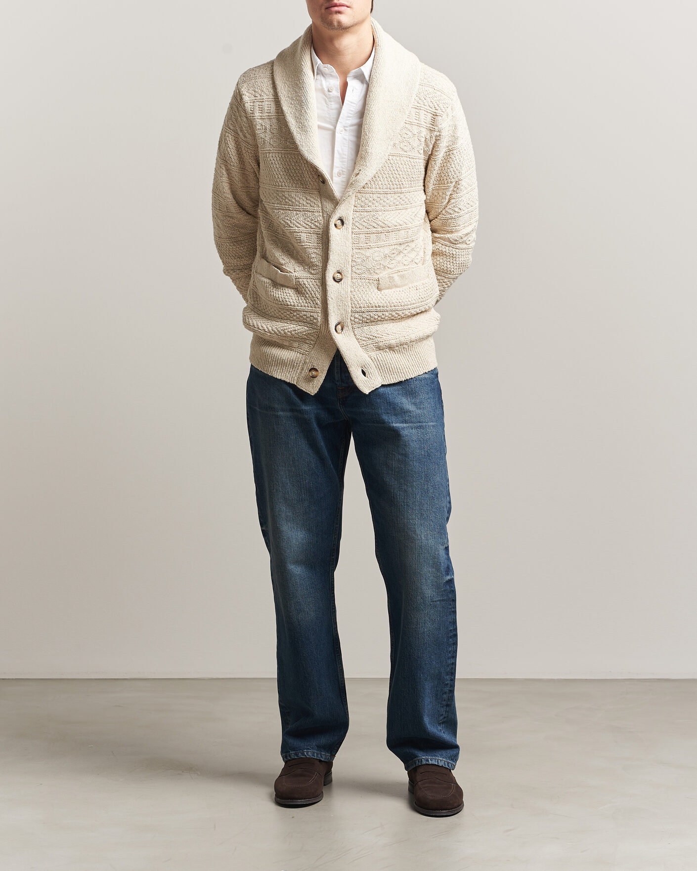 Herre | Trøjer | GANT | Cotton/Linen Textured Cardigan Creamed White