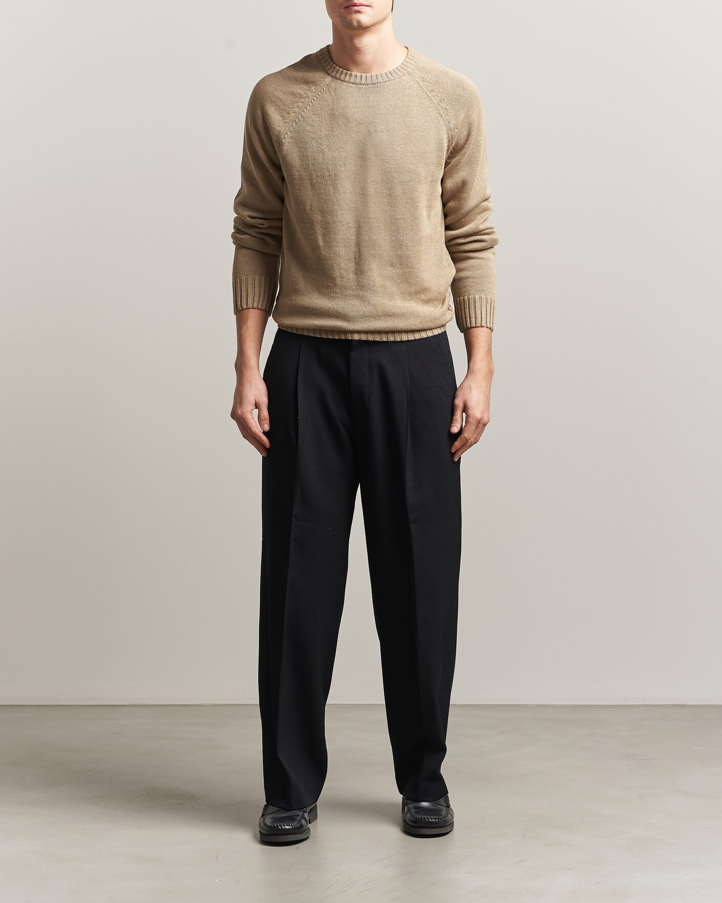 Herre | Trøjer | GANT | Linen/Cotton Crew Neck Sweater Dark Khaki
