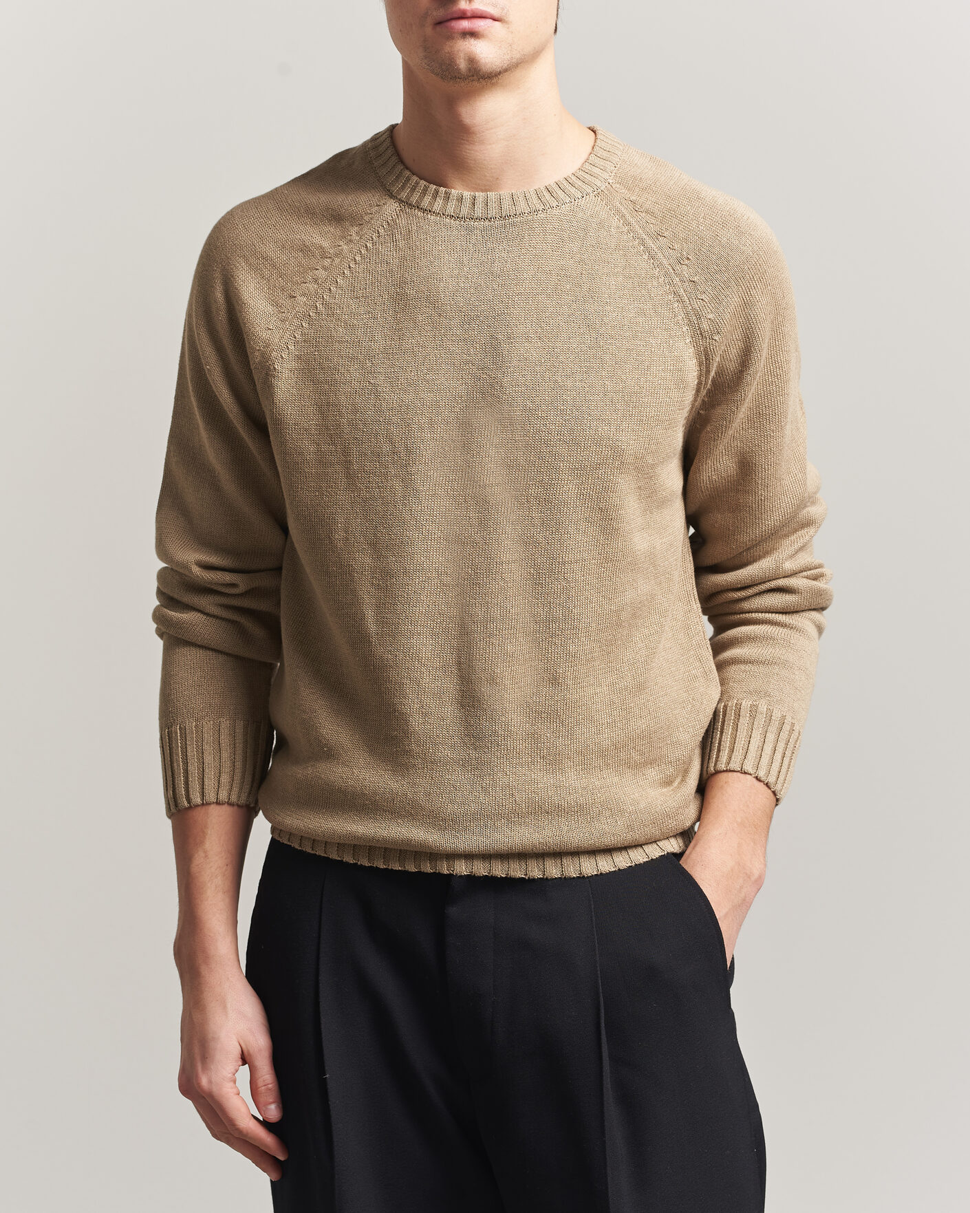 Herre | Trøjer | Gant | Linen/Cotton Crew Neck Sweater Dark Khaki