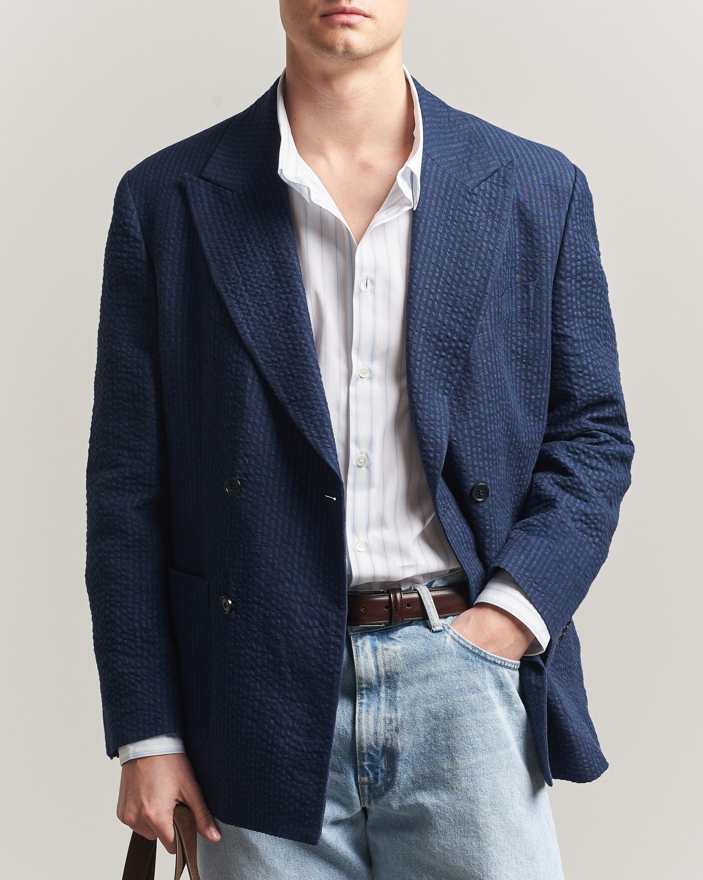 Herre | Blazere & jakker | Gant | Linen Indigo Seersucker Blazer Bid Blue