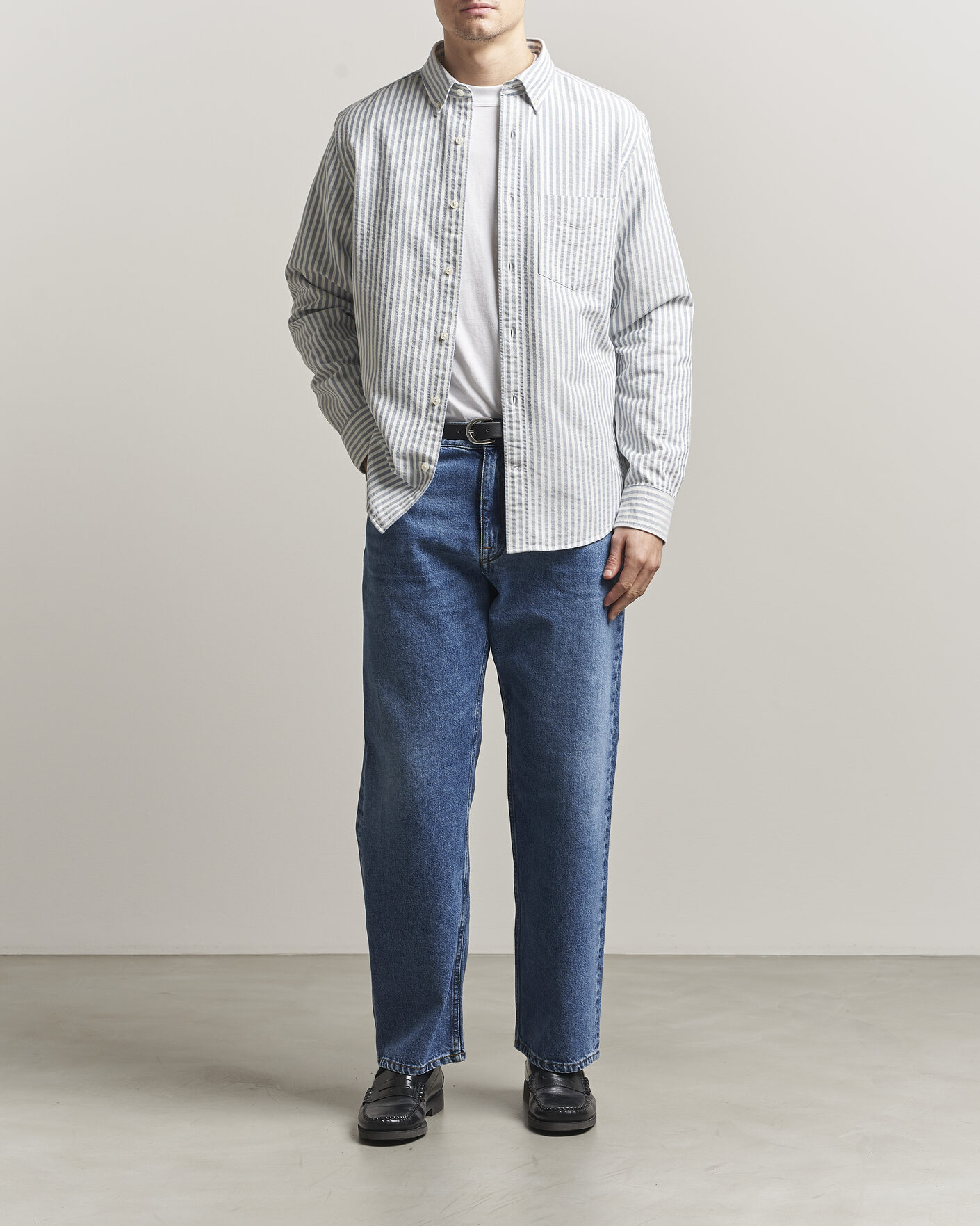 Herre | Skjorter | GANT | Regular Fit Textured Striped Shirt Vintage Blue