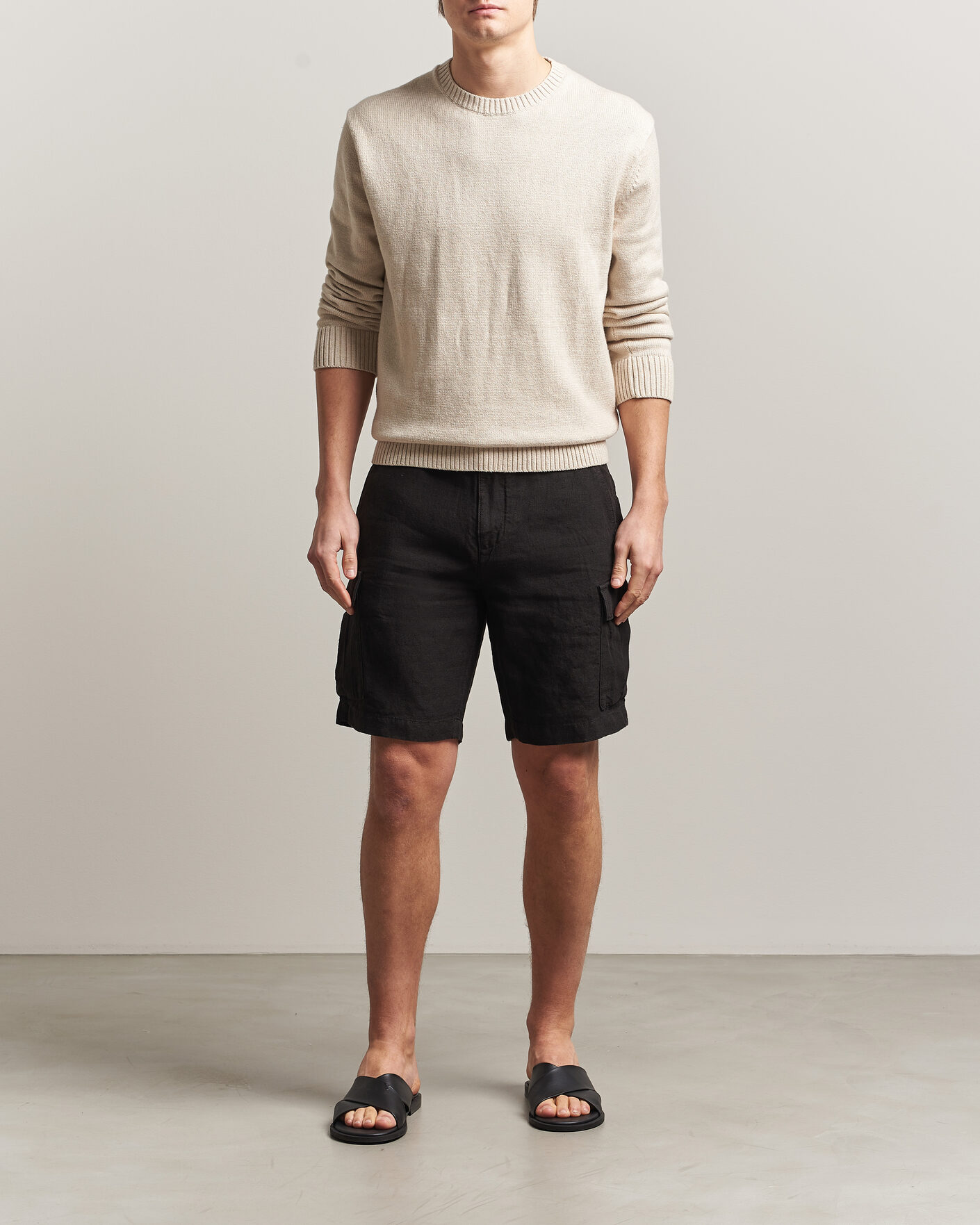 Herre | Shorts | GANT | Regular Fit Linen Cargo Shorts Ebony Black