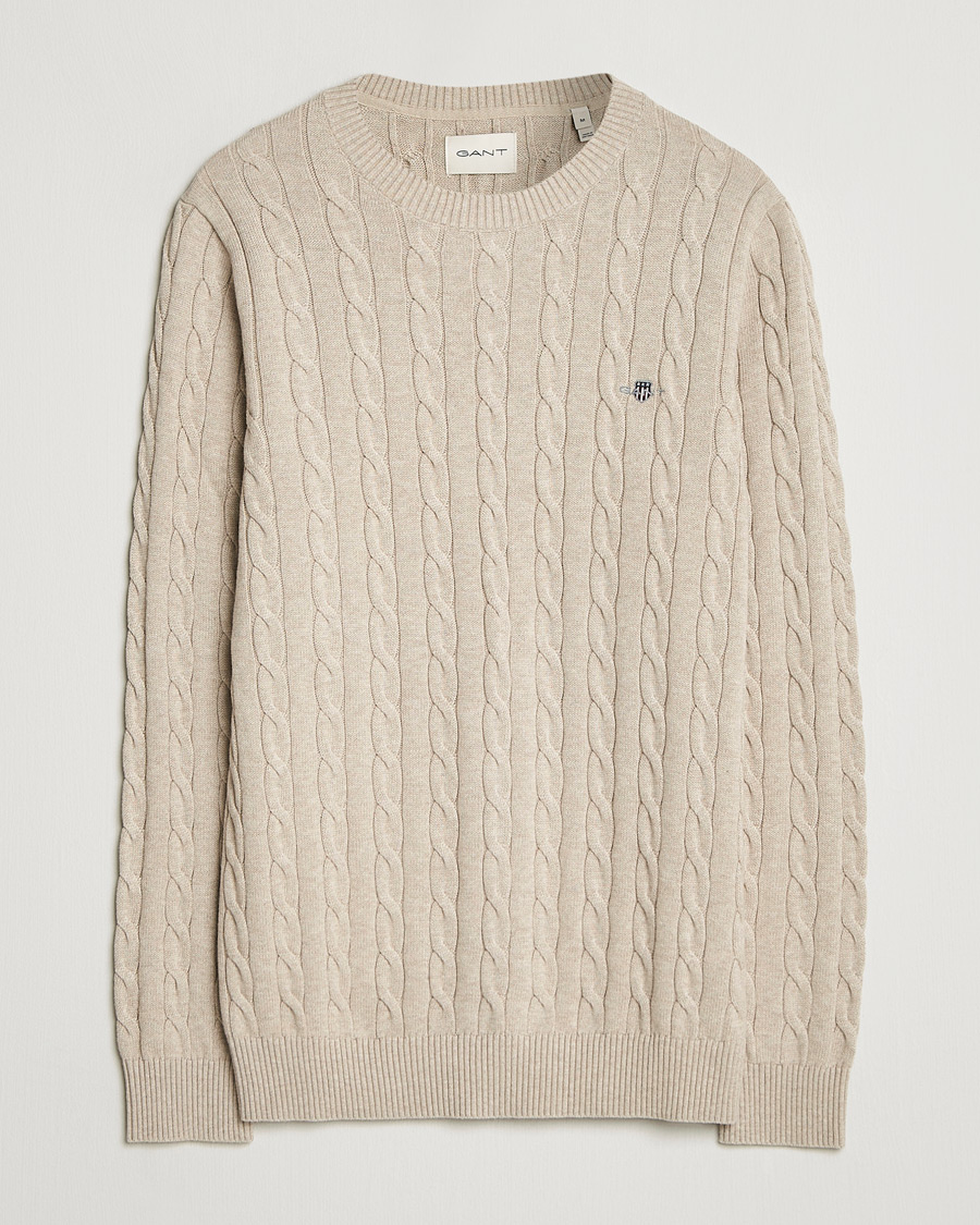 Herre | Trøjer | GANT | Cotton Cable Crew Neck Pullover Oat Melange