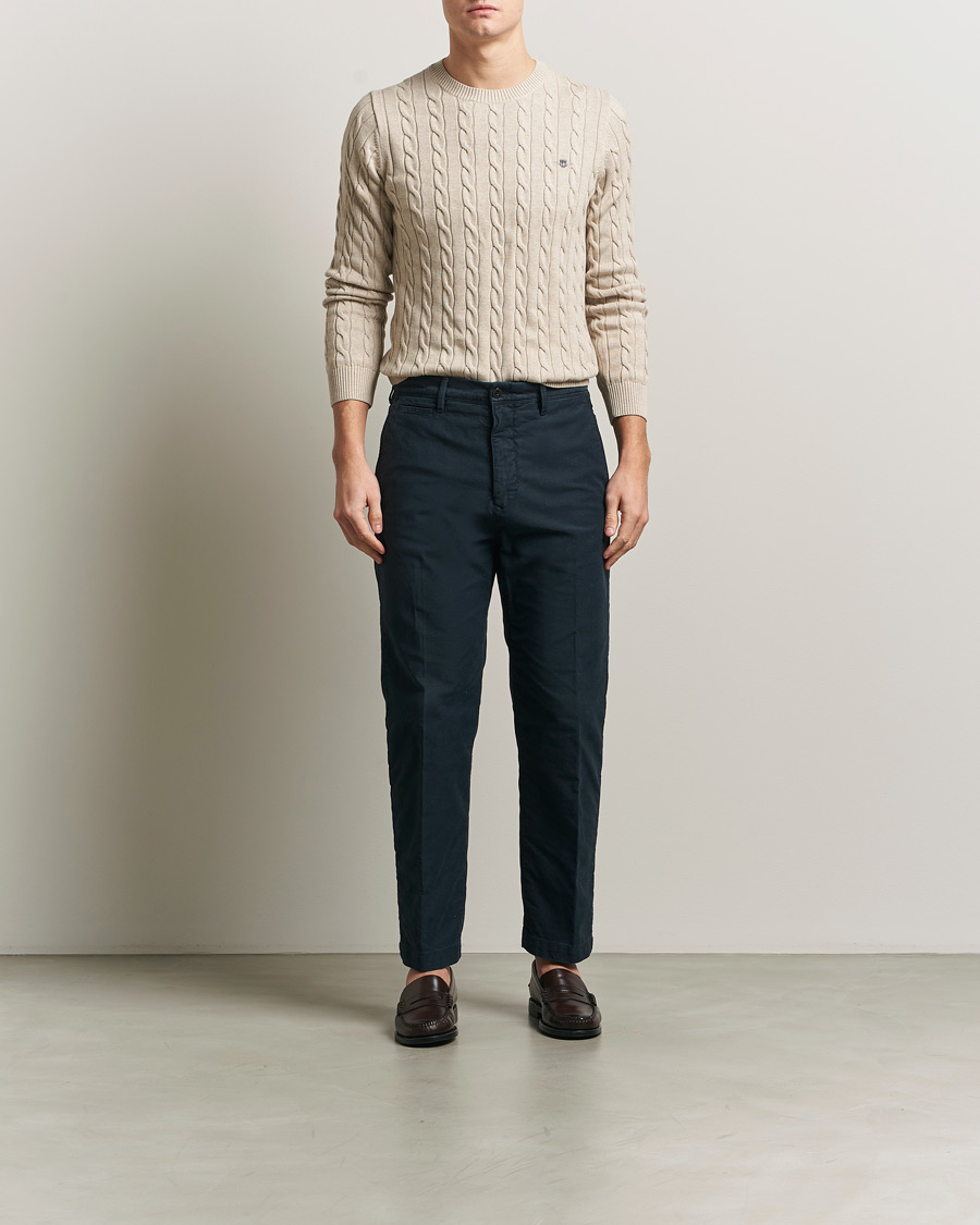 Herre | Trøjer | Gant | Cotton Cable Crew Neck Pullover Oat Melange