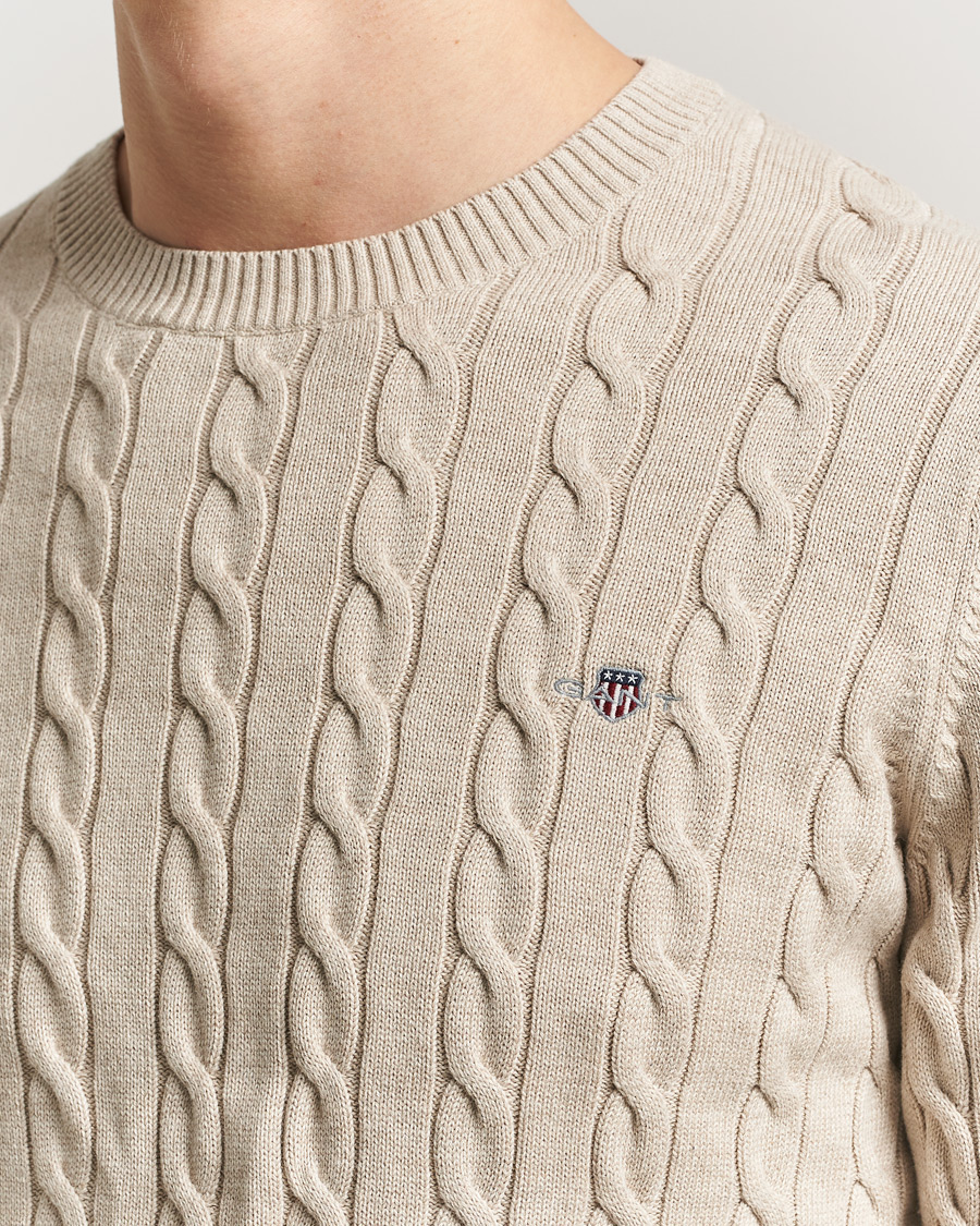 Herre | Trøjer | Gant | Cotton Cable Crew Neck Pullover Oat Melange