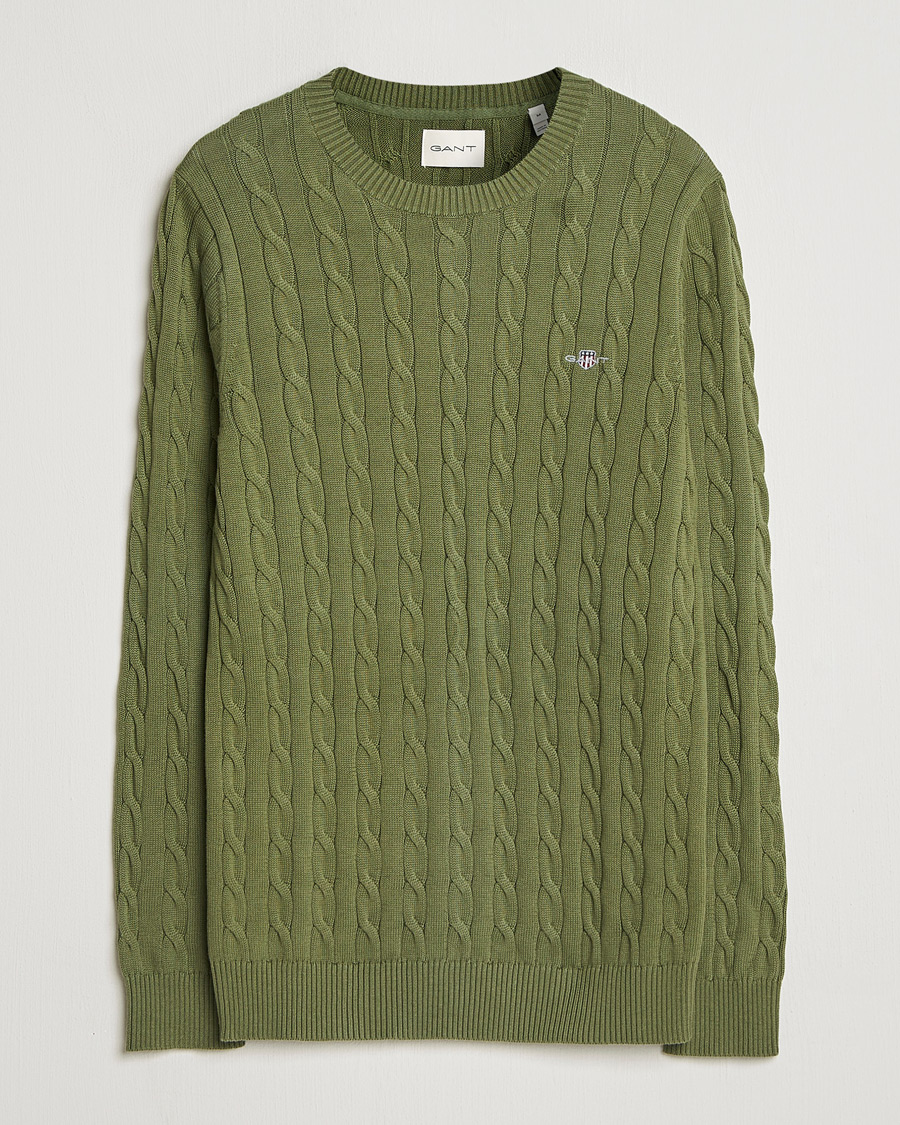 Herre | Trøjer | Gant | Cotton Cable Crew Neck Pullover Dry Herb Green