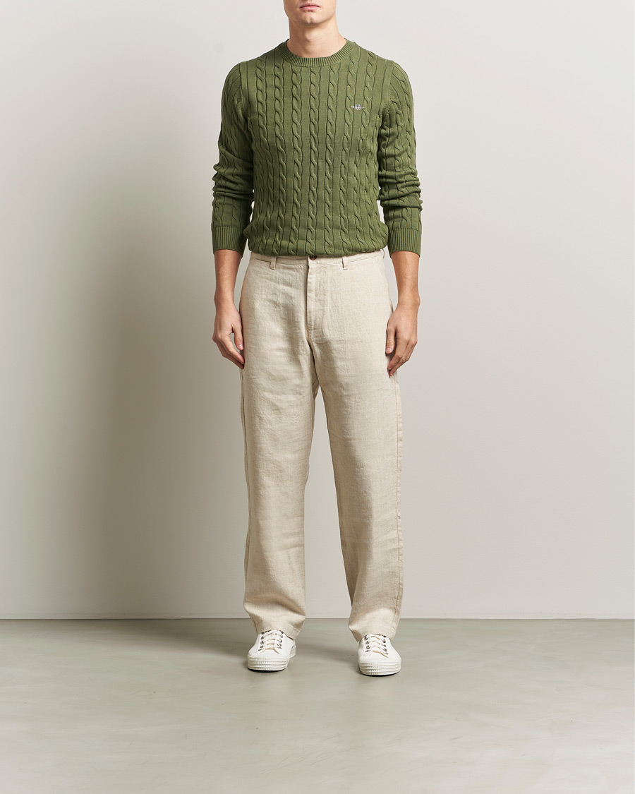 Herre | Trøjer | Gant | Cotton Cable Crew Neck Pullover Dry Herb Green