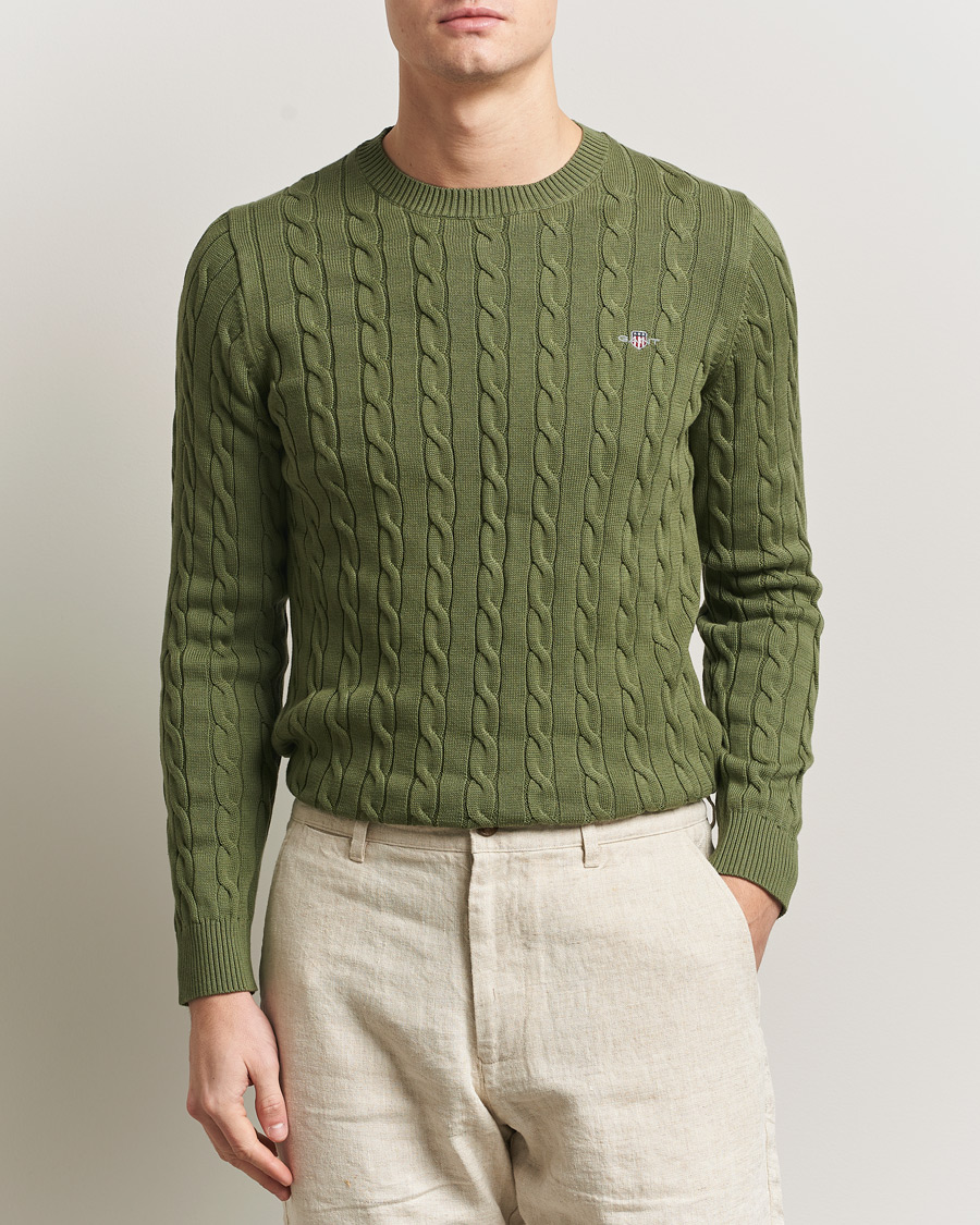 Herre | Trøjer | Gant | Cotton Cable Crew Neck Pullover Dry Herb Green