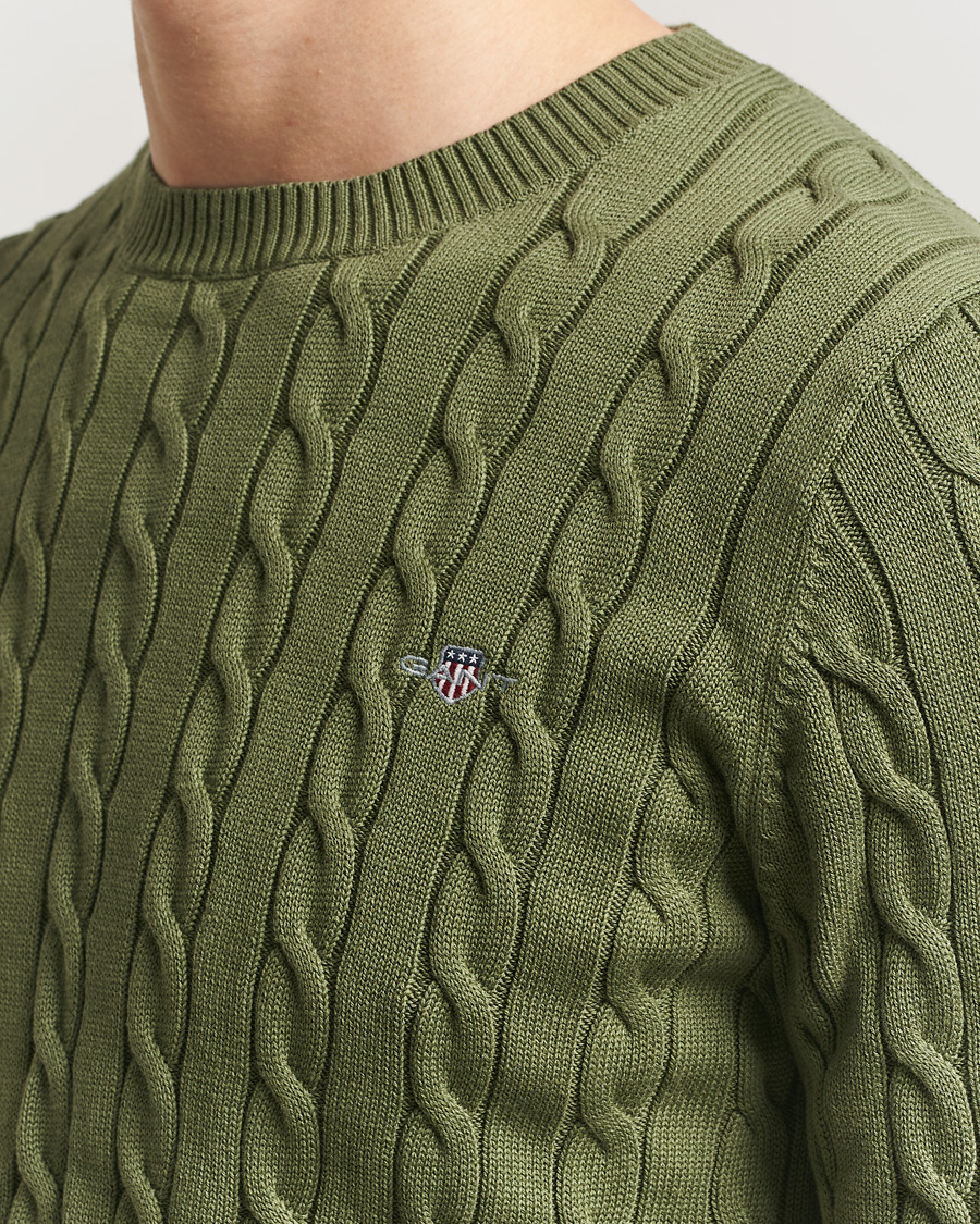 Herre | Trøjer | Gant | Cotton Cable Crew Neck Pullover Dry Herb Green