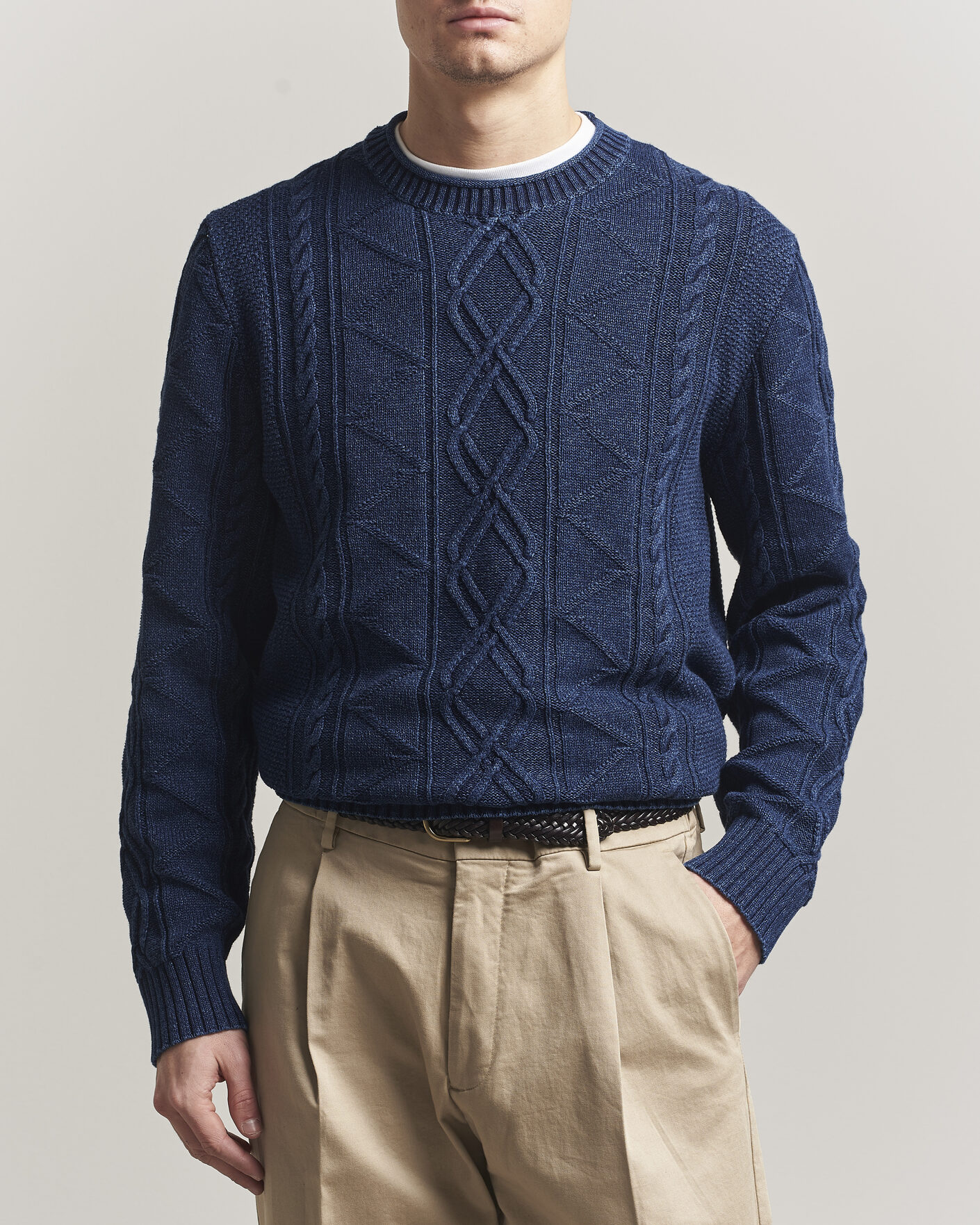 Herre | Trøjer | GANT | Indigo Aran Knitted Sweater Rich Navy