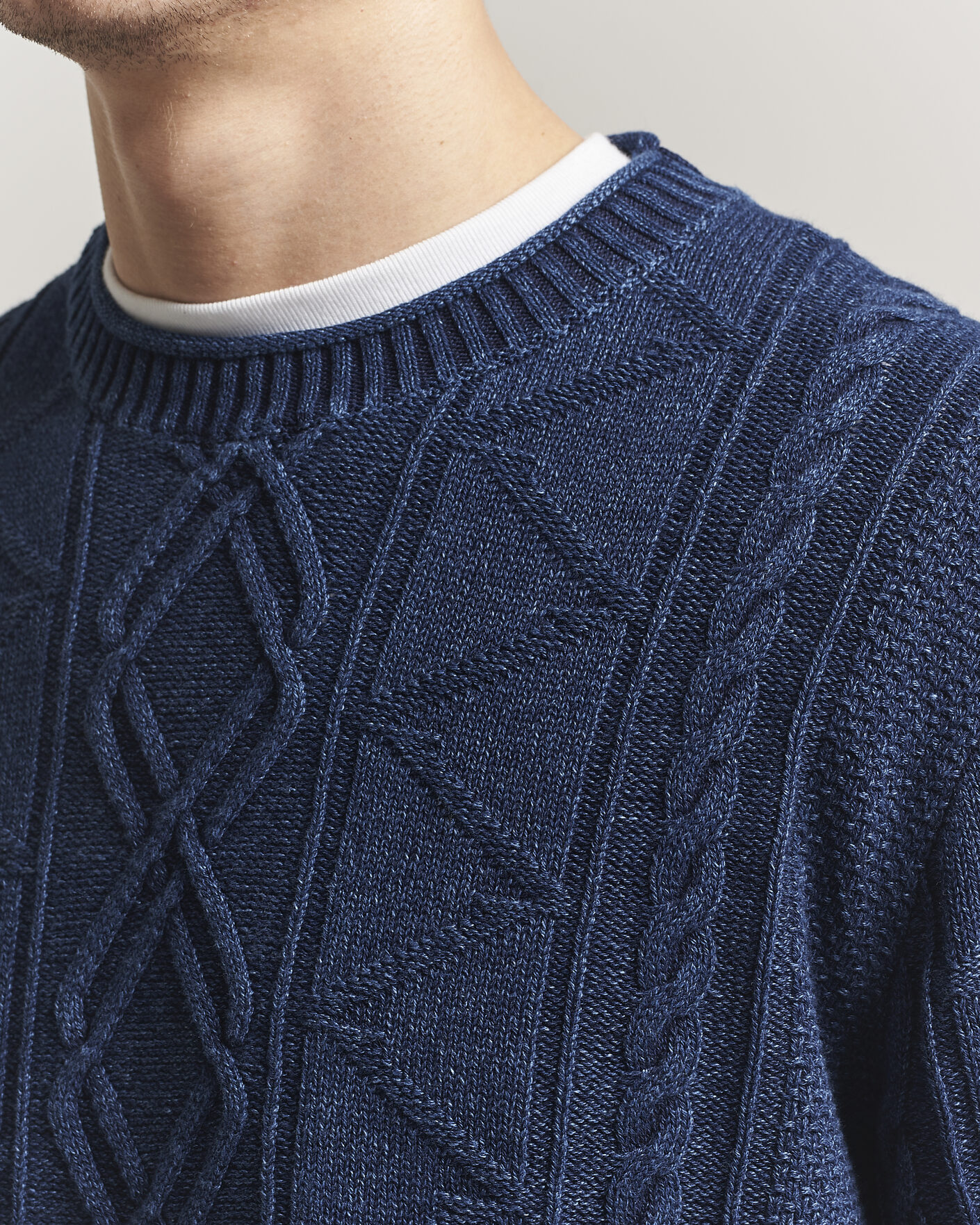Herre | Trøjer | GANT | Indigo Aran Knitted Sweater Rich Navy