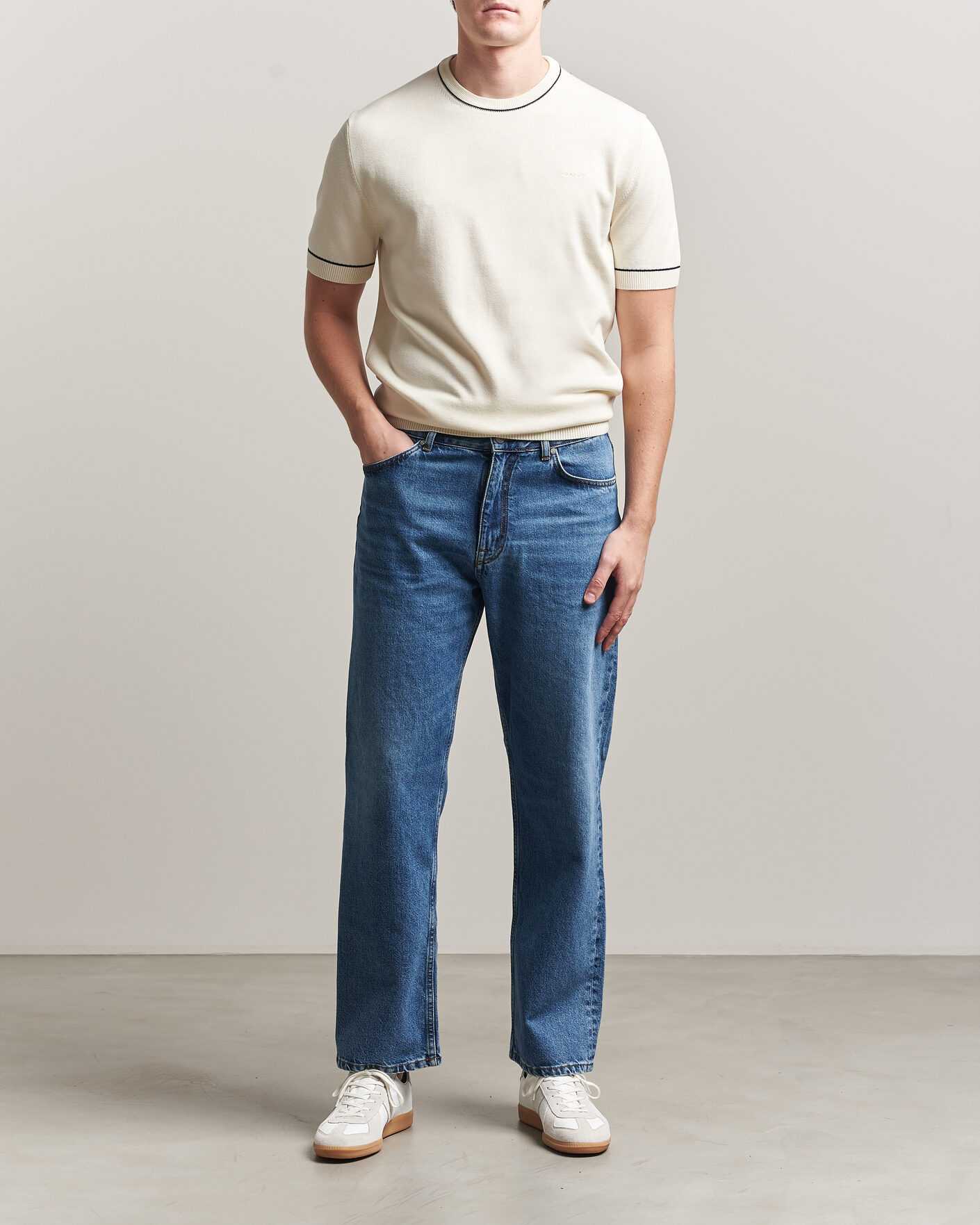 Herre | T-Shirts | GANT | Cotton/Model Knitted T-Shirt Cream