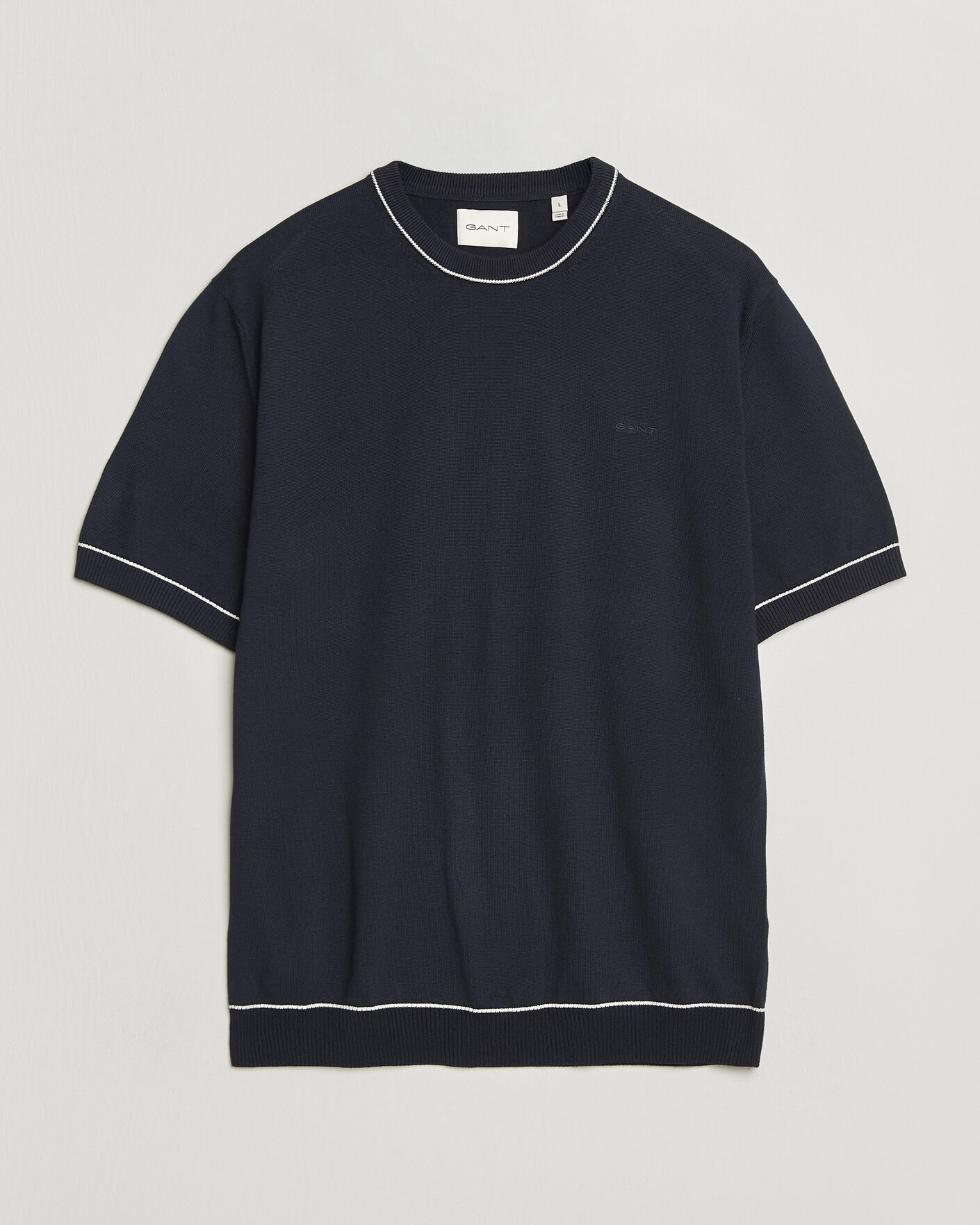 Herre | T-Shirts | GANT | Cotton/Model Knitted T-Shirt Evening Blue