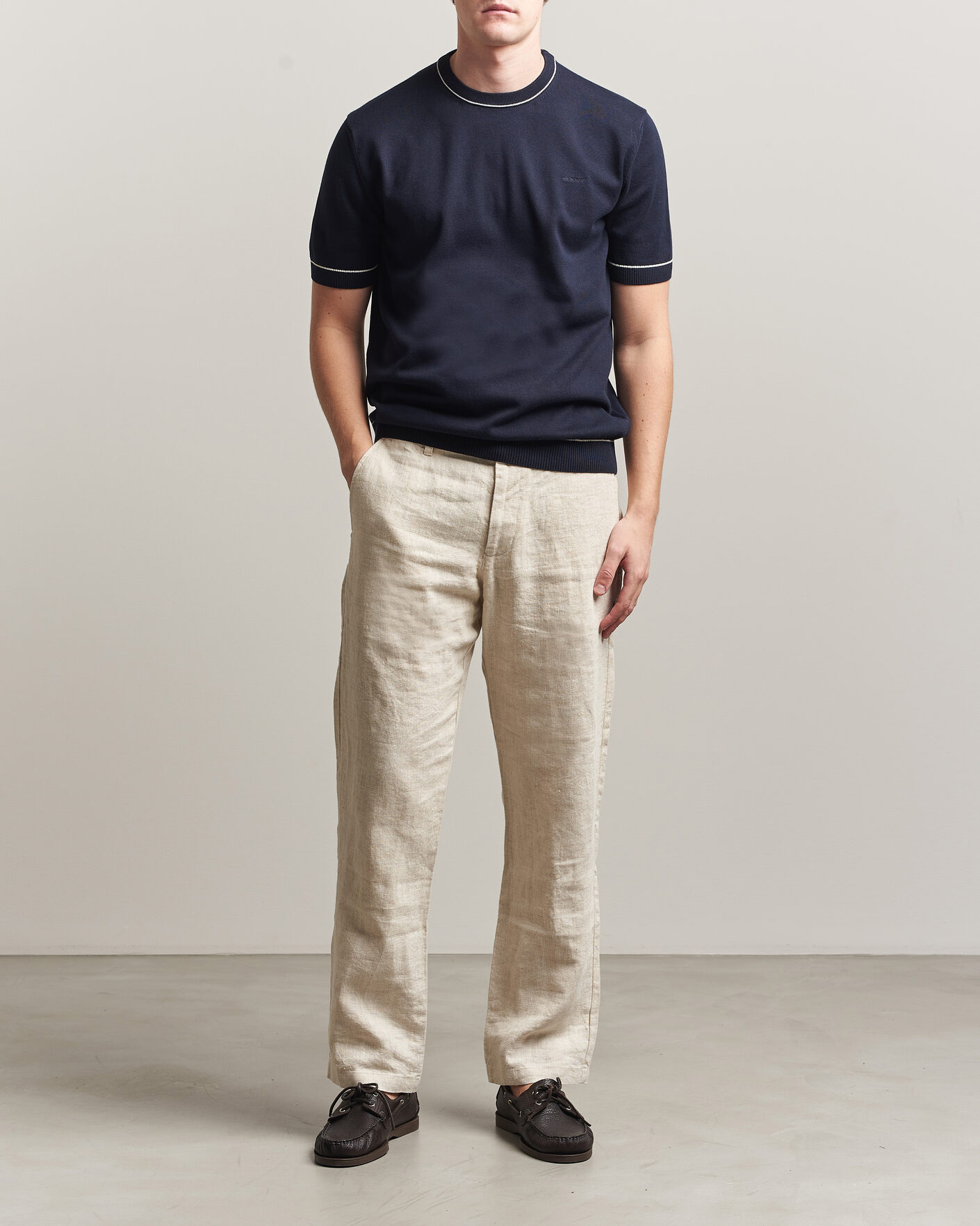 Herre | T-Shirts | GANT | Cotton/Model Knitted T-Shirt Evening Blue