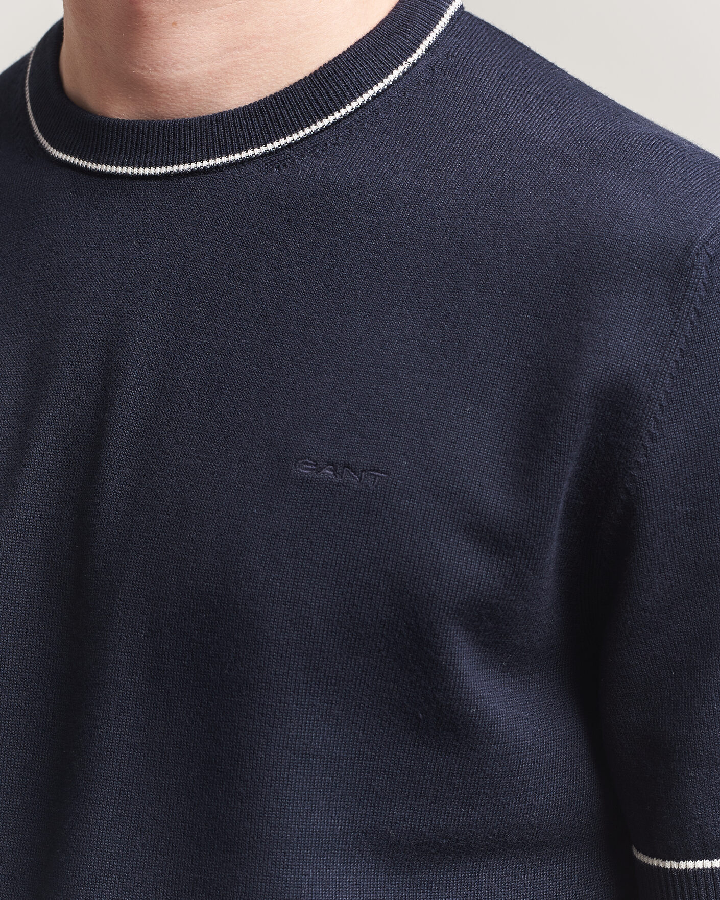 Herre | T-Shirts | GANT | Cotton/Model Knitted T-Shirt Evening Blue