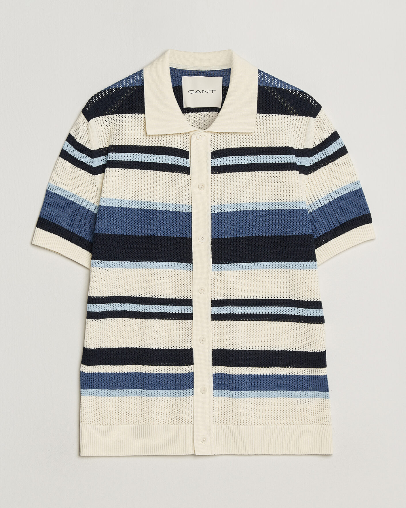 Herre | Skjorter | Gant | Striped Knitted Short Sleeve Shirt Vintage Blue