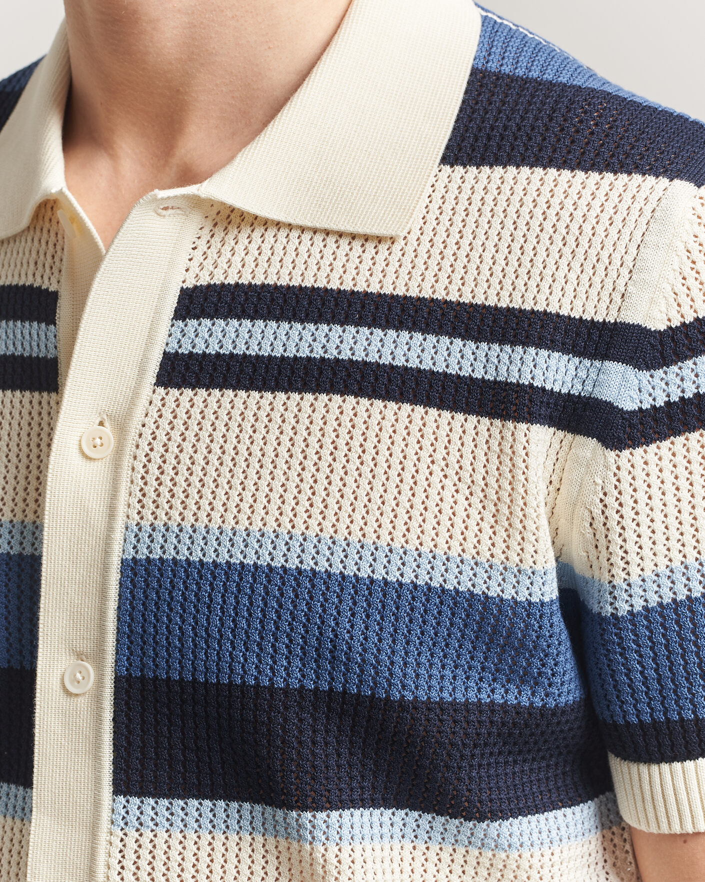 Herre | Skjorter | GANT | Striped Knitted Short Sleeve Shirt Vintage Blue