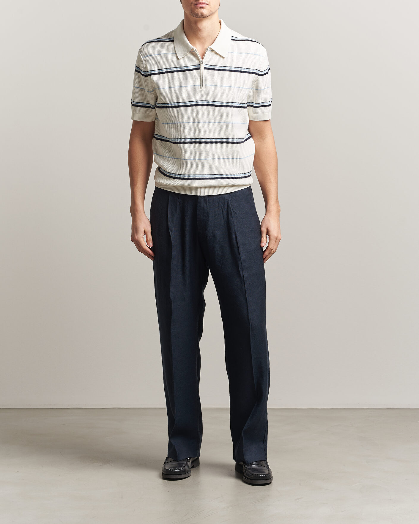 Herre | Polotrøjer | GANT | Striped Knitted Polo Eggshell