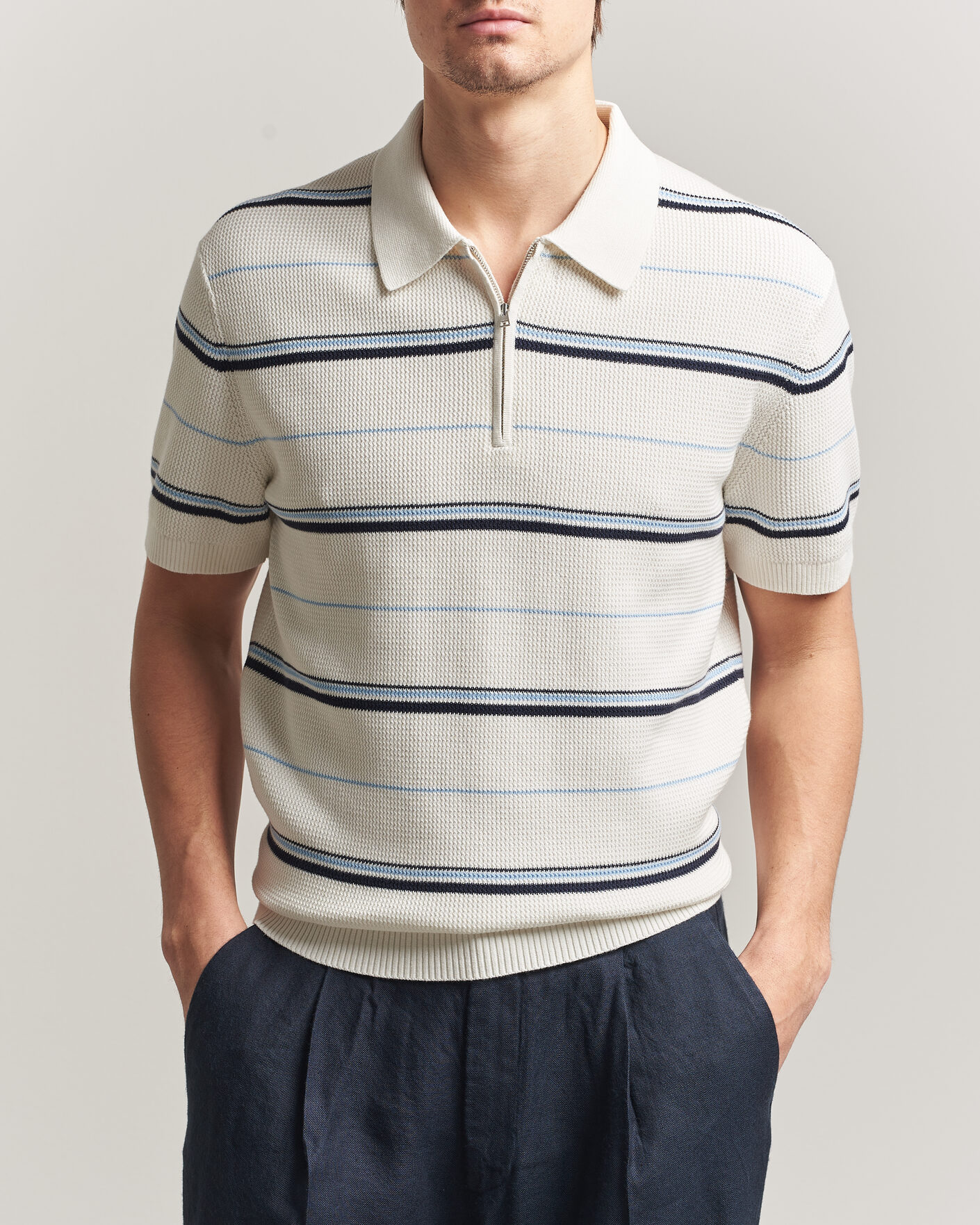 Herre | Polotrøjer | GANT | Striped Knitted Polo Eggshell
