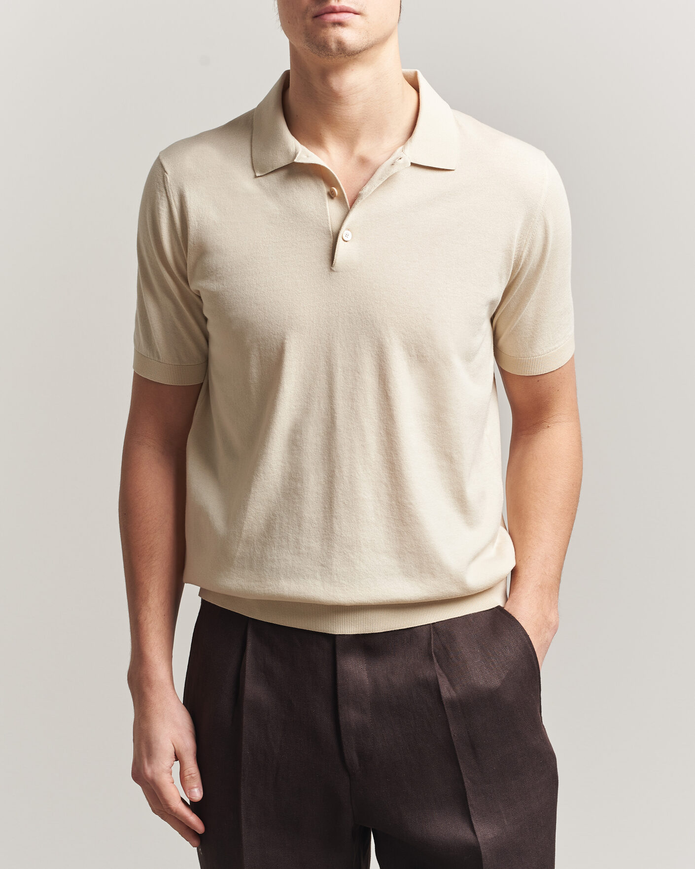 Herre | Polotrøjer | Piacenza Cashmere | Short Sleeve Knitted Polo Off White