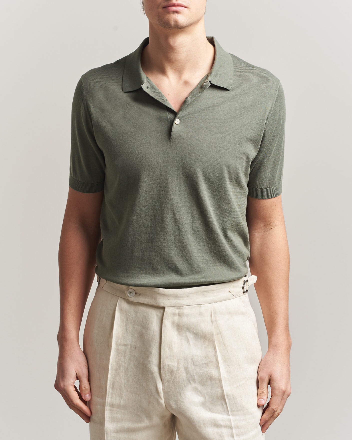 Herre | Polotrøjer | Piacenza Cashmere | Short Sleeve Knitted Polo Sage