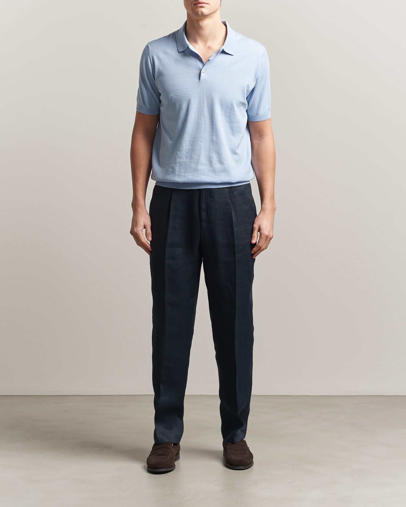 Herre | Polotrøjer | Piacenza Cashmere | Short Sleeve Knitted Polo Light Blue