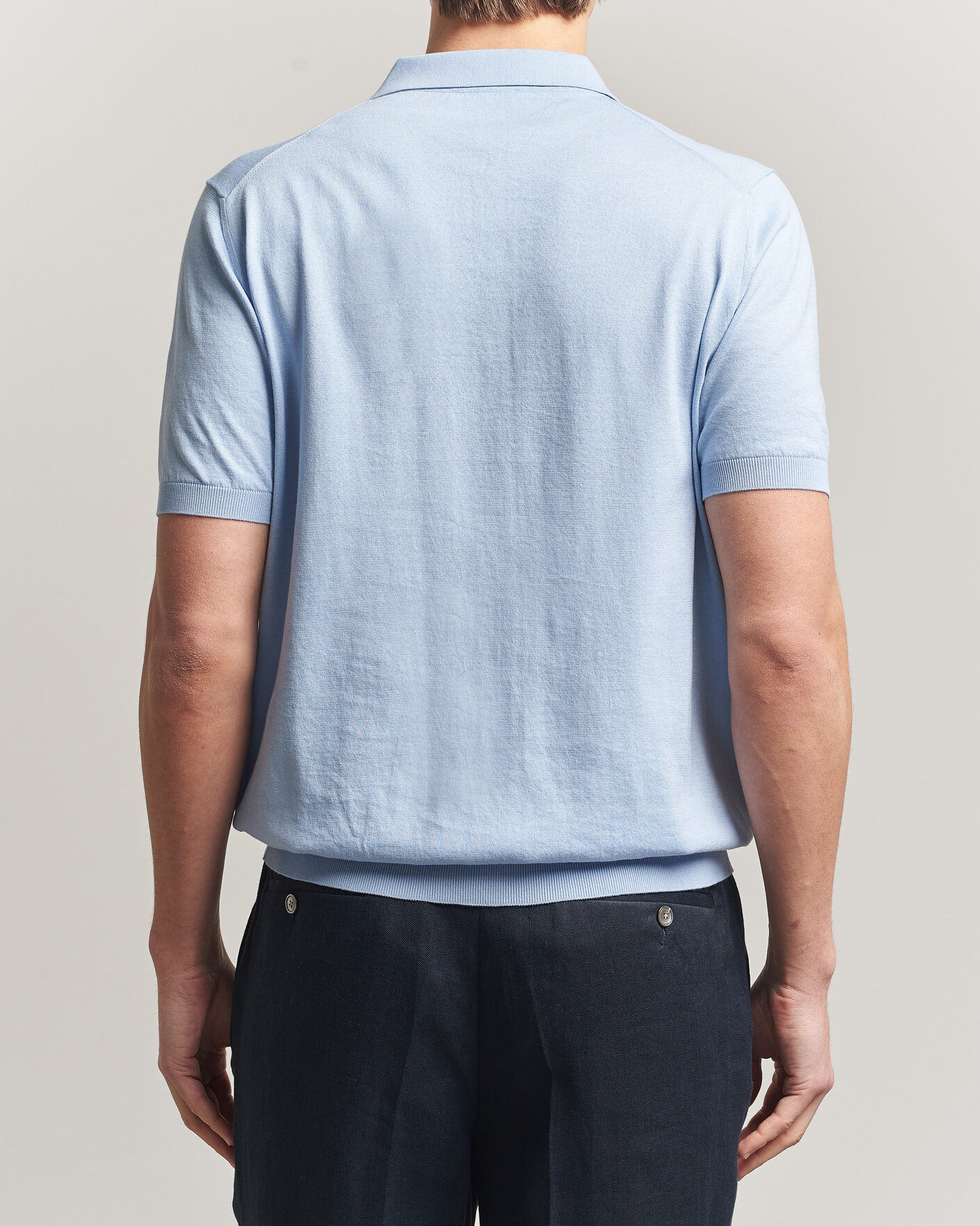 Herre | Polotrøjer | Piacenza Cashmere | Short Sleeve Knitted Polo Light Blue