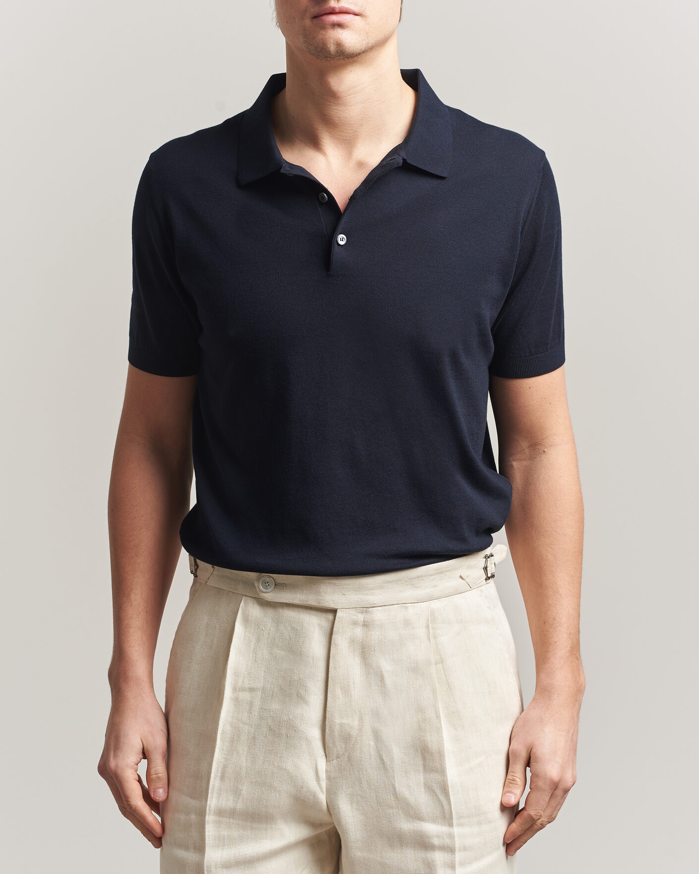 Herre | Polotrøjer | Piacenza Cashmere | Short Sleeve Knitted Polo Navy