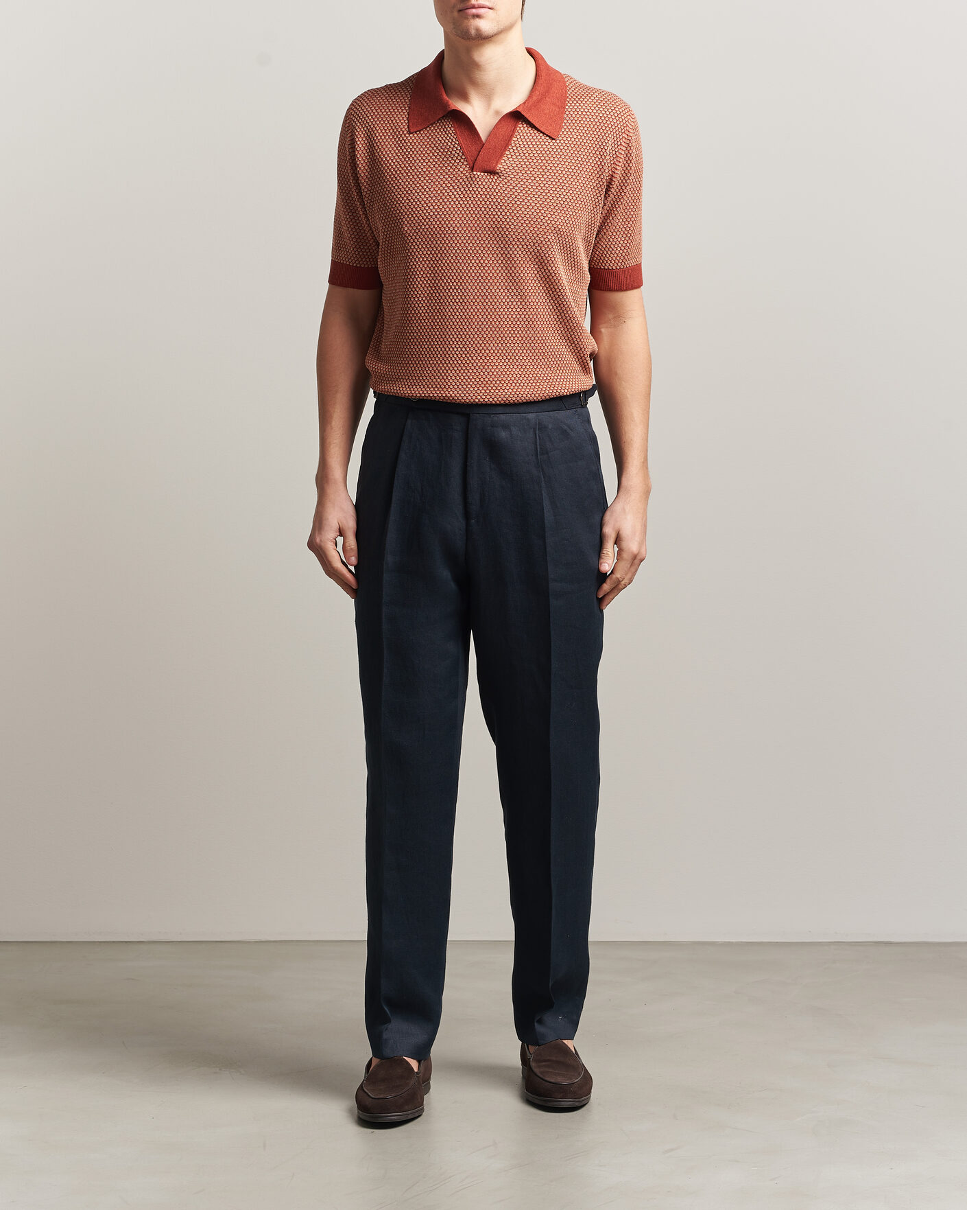 Herre | Polotrøjer | Piacenza Cashmere | Silk/Linen Honeycomb Knitted Polo Red