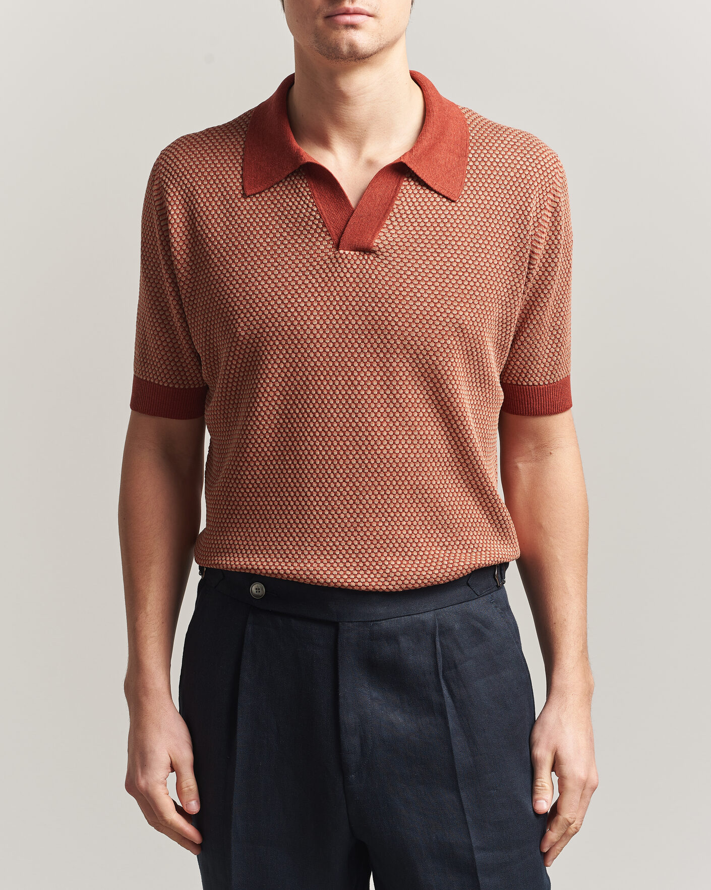 Herre | Polotrøjer | Piacenza Cashmere | Silk/Linen Honeycomb Knitted Polo Red