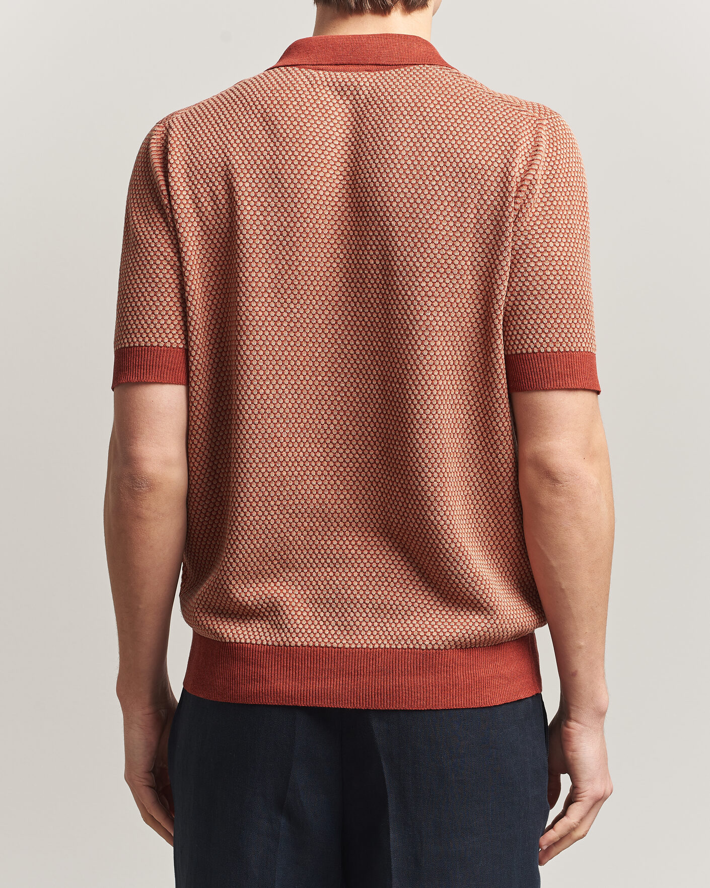 Herre | Polotrøjer | Piacenza Cashmere | Silk/Linen Honeycomb Knitted Polo Red