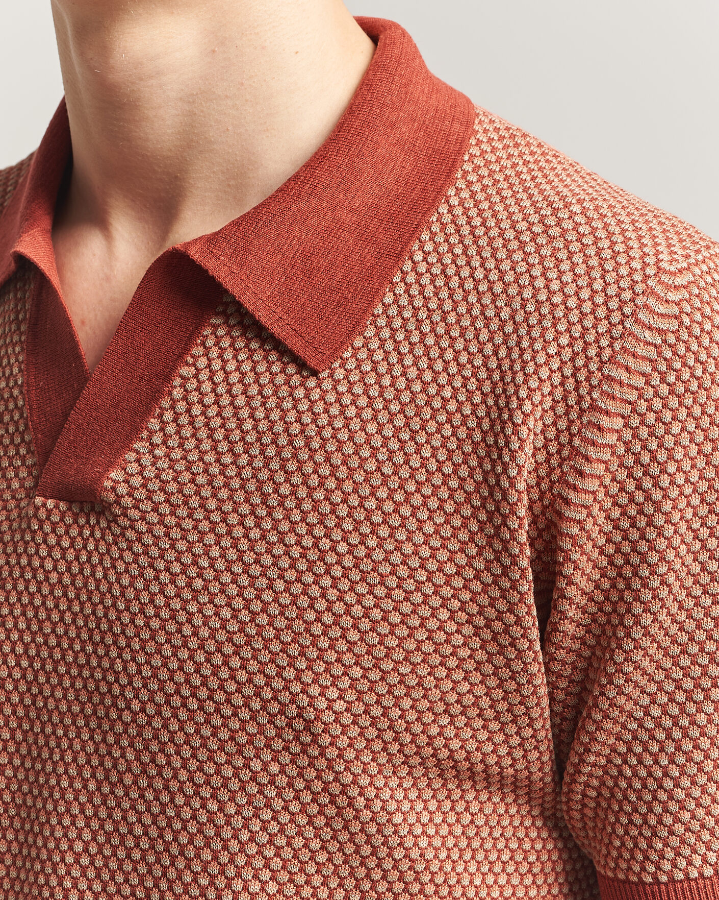 Herre | Polotrøjer | Piacenza Cashmere | Silk/Linen Honeycomb Knitted Polo Red