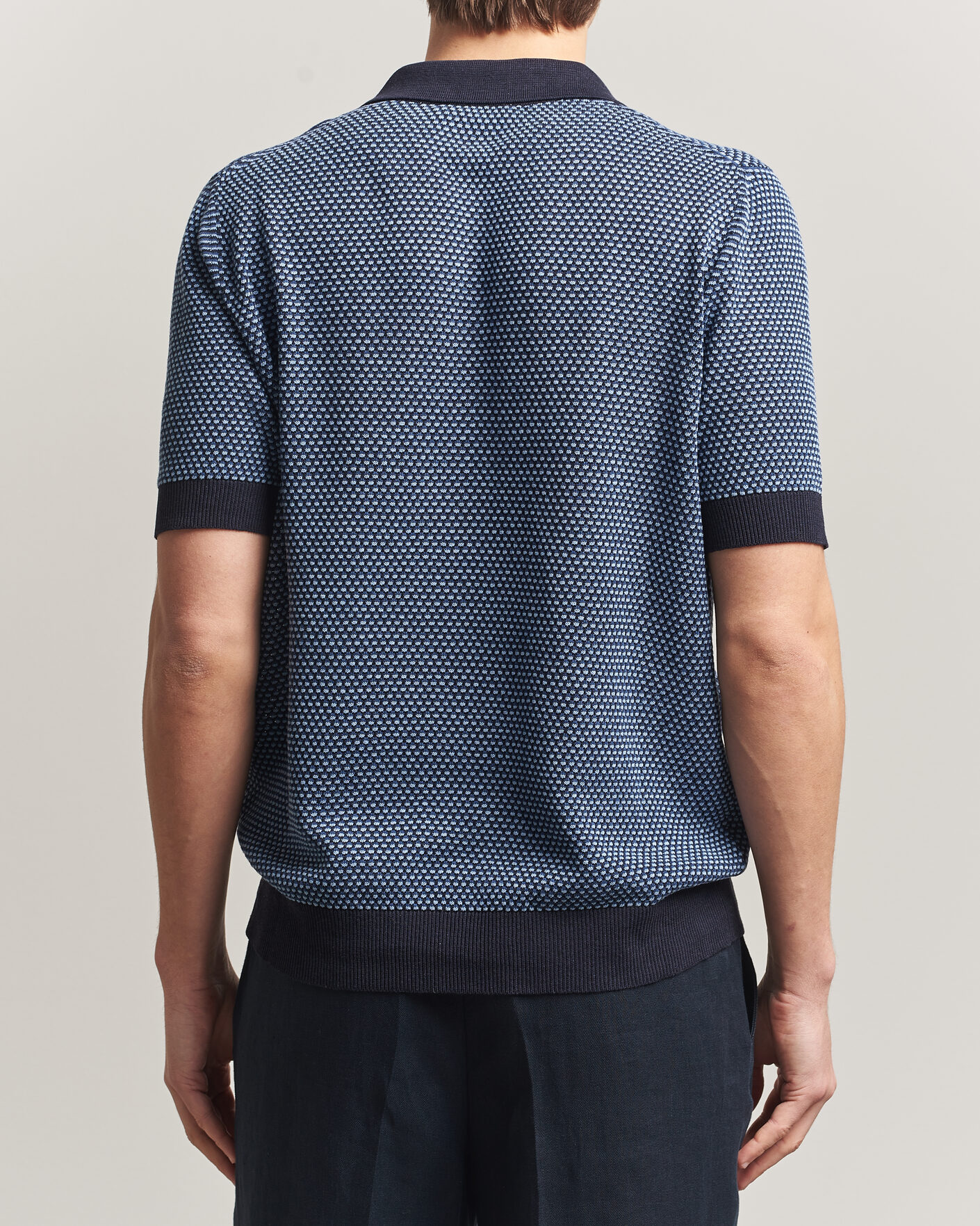 Herre | Polotrøjer | Piacenza Cashmere | Silk/Linen Honeycomb Knitted Polo Navy