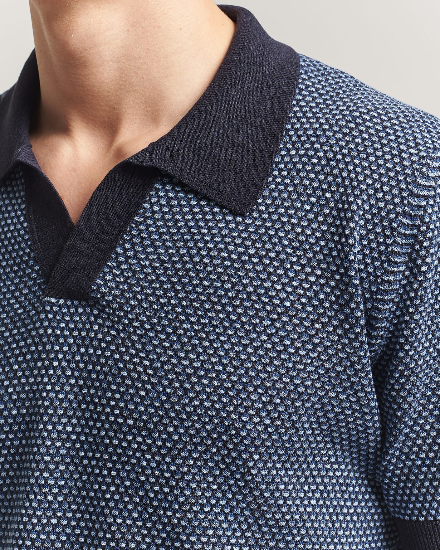 Herre | Polotrøjer | Piacenza Cashmere | Silk/Linen Honeycomb Knitted Polo Navy