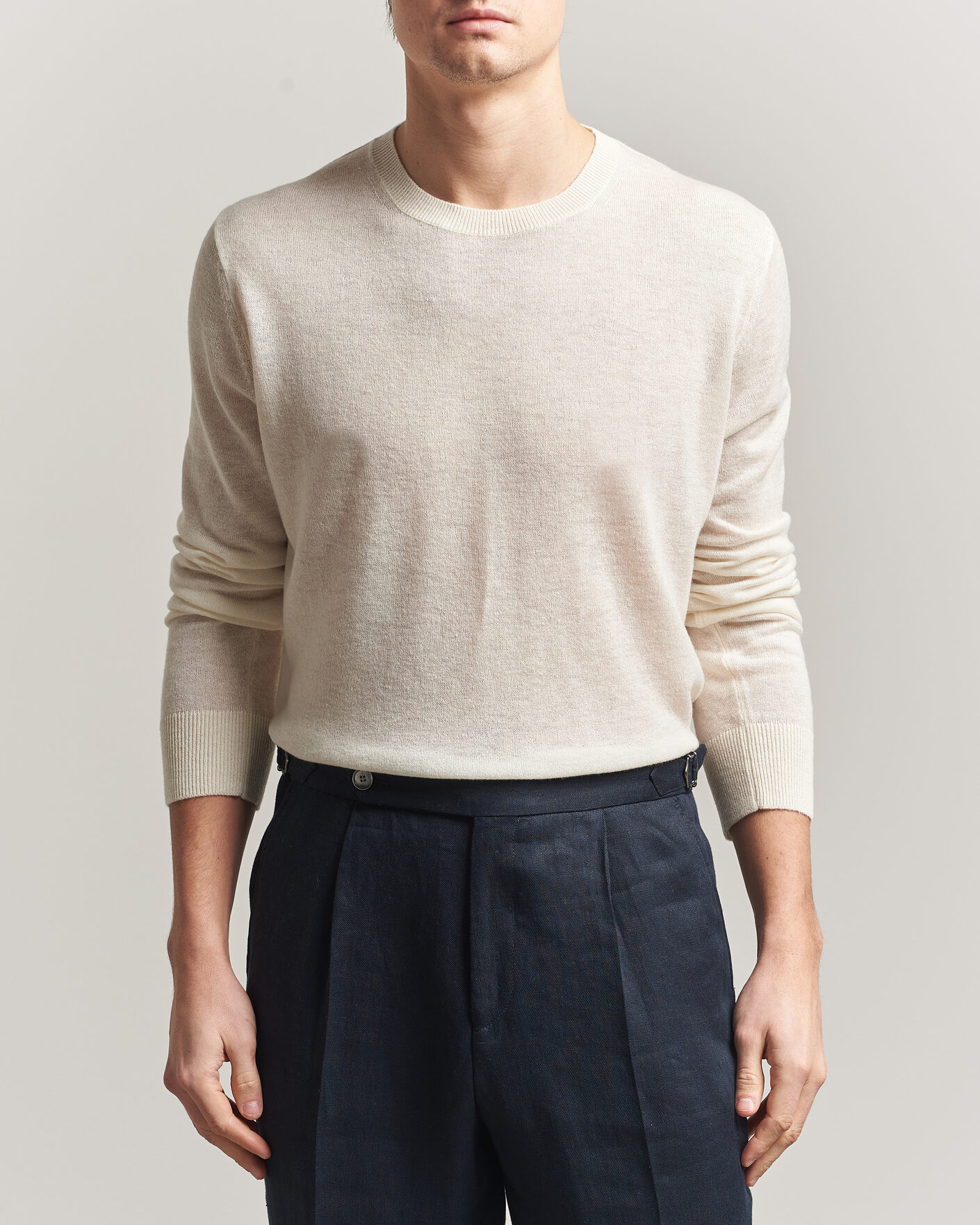 Herre | Trøjer | Piacenza Cashmere | Soft Silk/Cashmere Crew Neck Off White