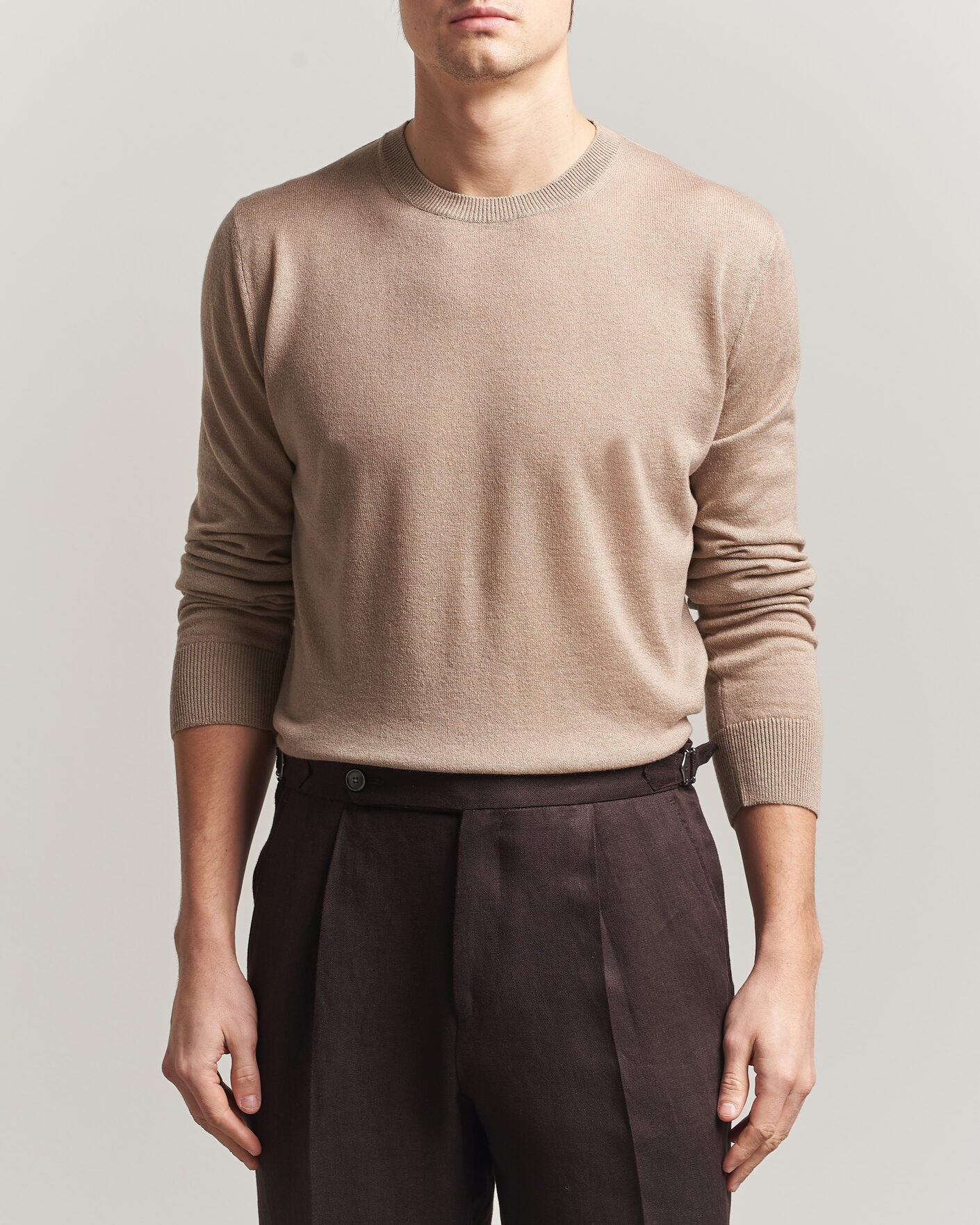 Herre | Trøjer | Piacenza Cashmere | Soft Silk/Cashmere Crew Neck Beige